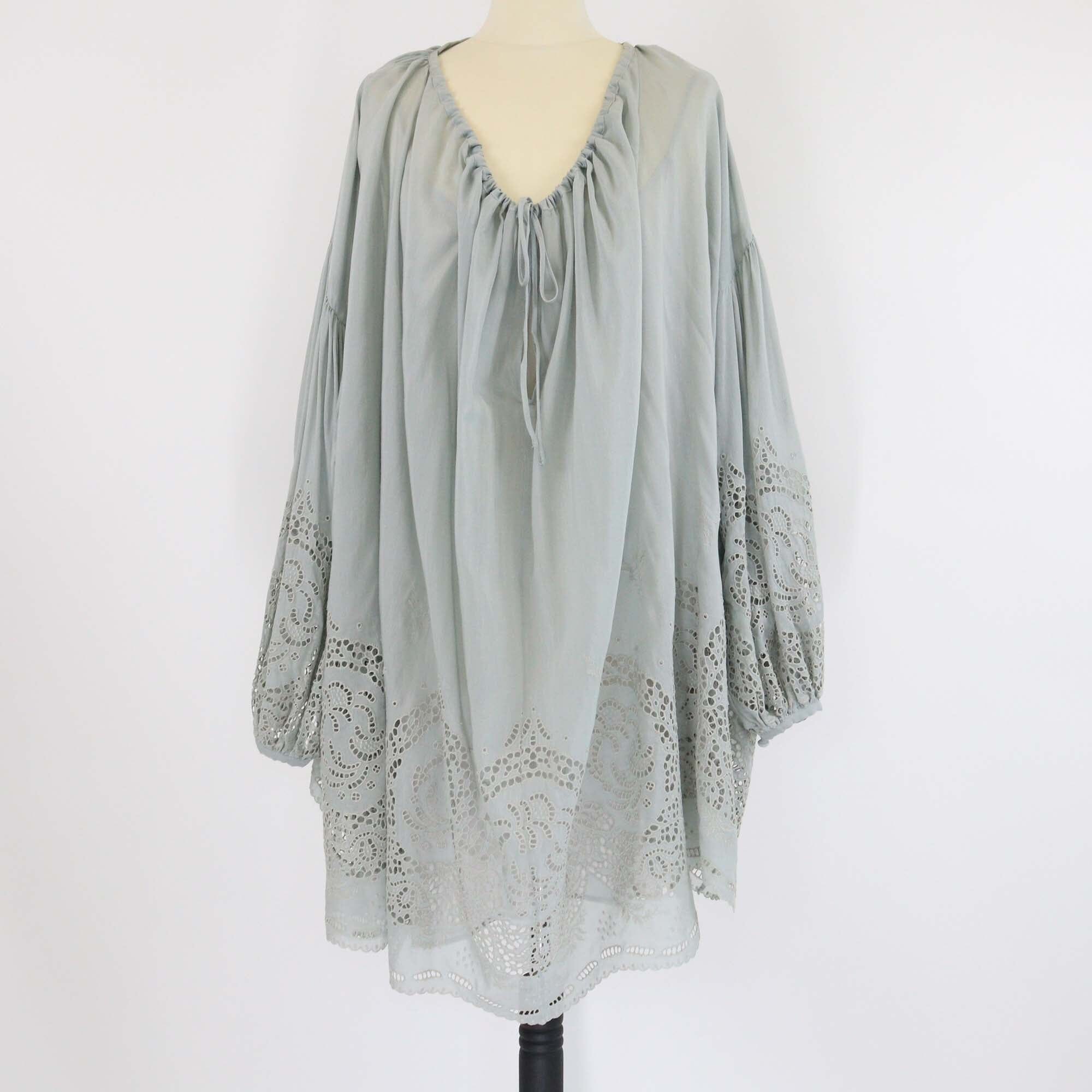 Stella McCartney Ash Green Cotton Embroidered Long Sleeve Short Kaftan Womens Stella McCartney 