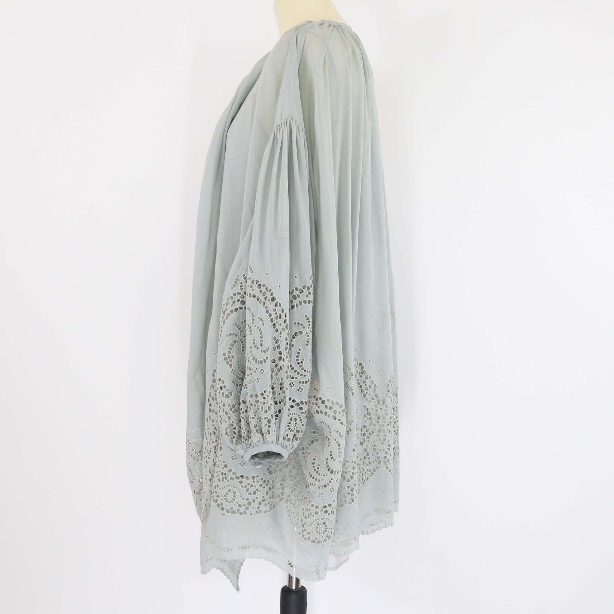 Stella McCartney Ash Green Cotton Embroidered Long Sleeve Short Kaftan Womens Stella McCartney 