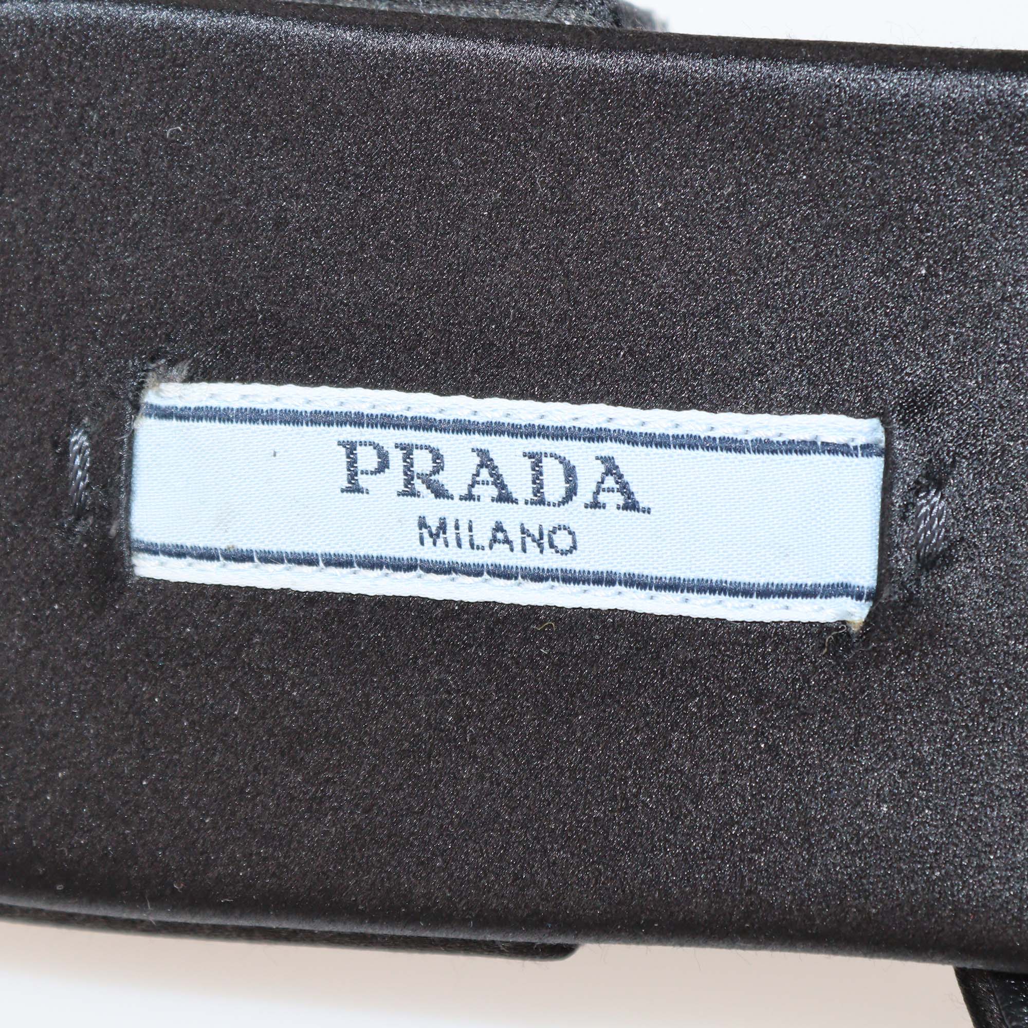 Prada Black Logo Detail Satin Square Toe Slide Flat Sandal