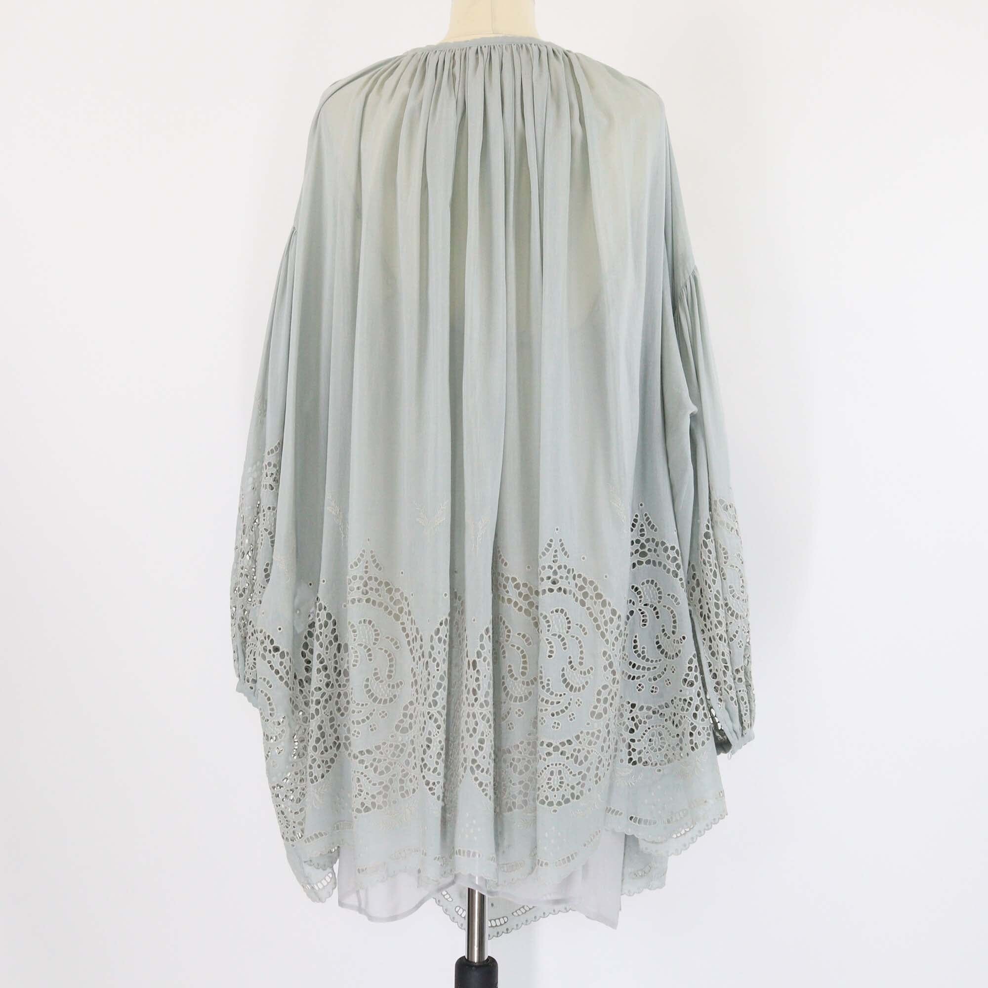 Stella McCartney Ash Green Cotton Embroidered Long Sleeve Short Kaftan Womens Stella McCartney 