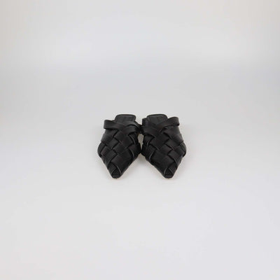 Bottega Veneta Black Woven Leather Alfie Flat Mules