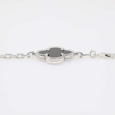 Van Cleef & Arpels 18K White Gold Onyx Diamond 5 Motifs Vintage Alhambra Bracelet