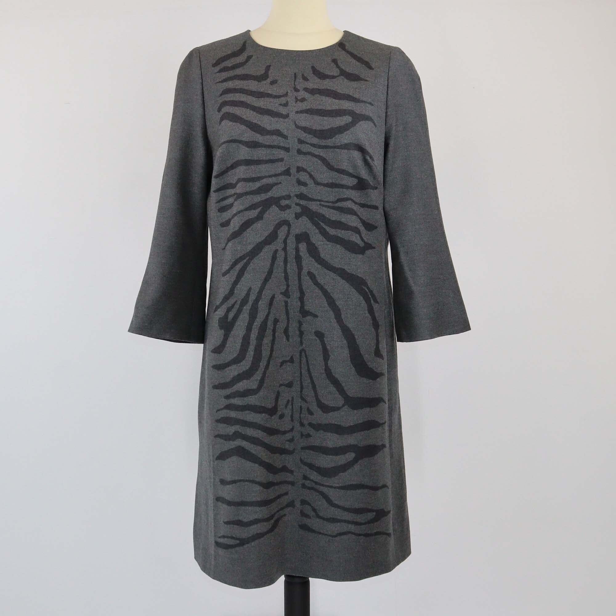 Escada Grey Animal Printed Long Sleeve Shift Dress Womens Escada 