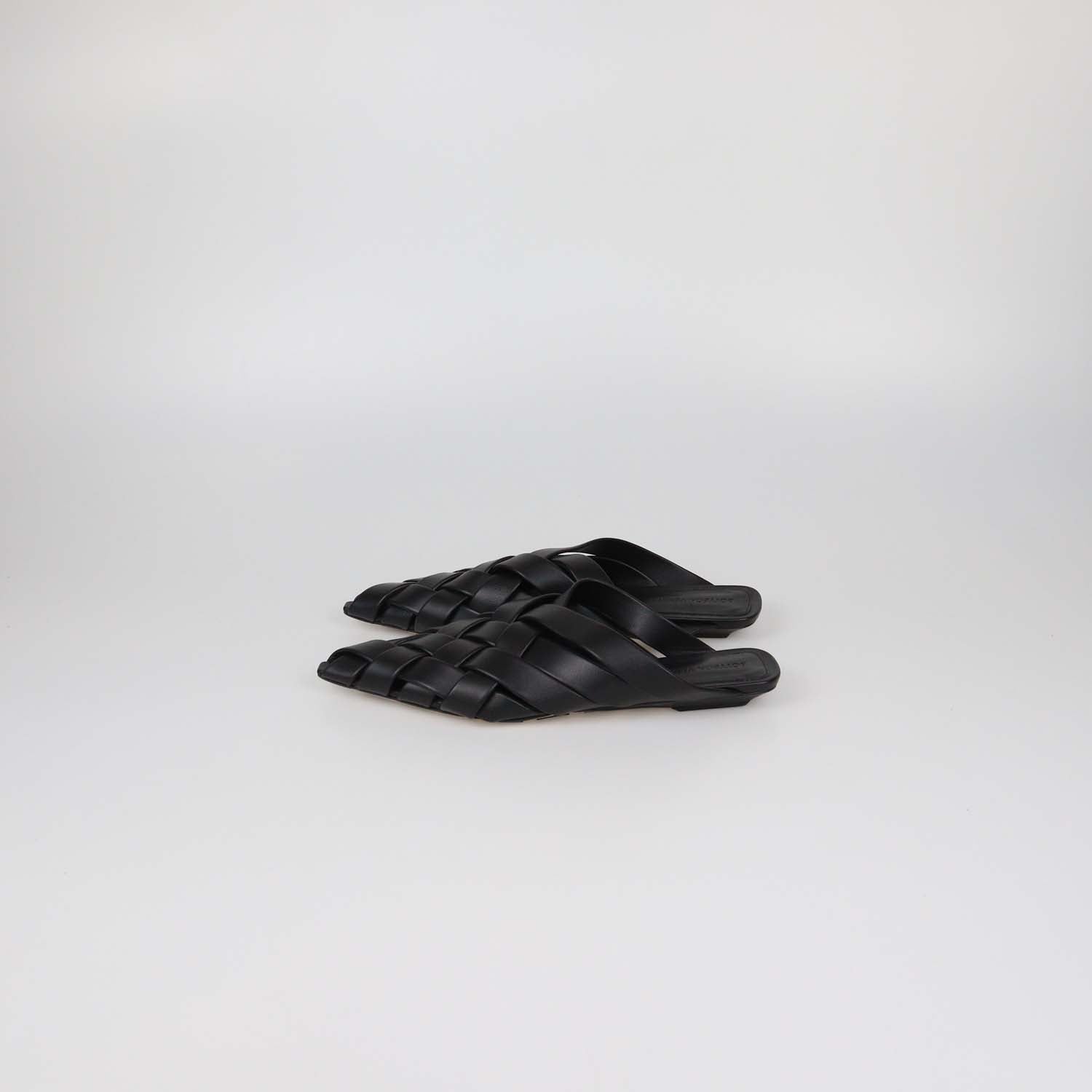 Bottega Veneta Black Woven Leather Alfie Flat Mules