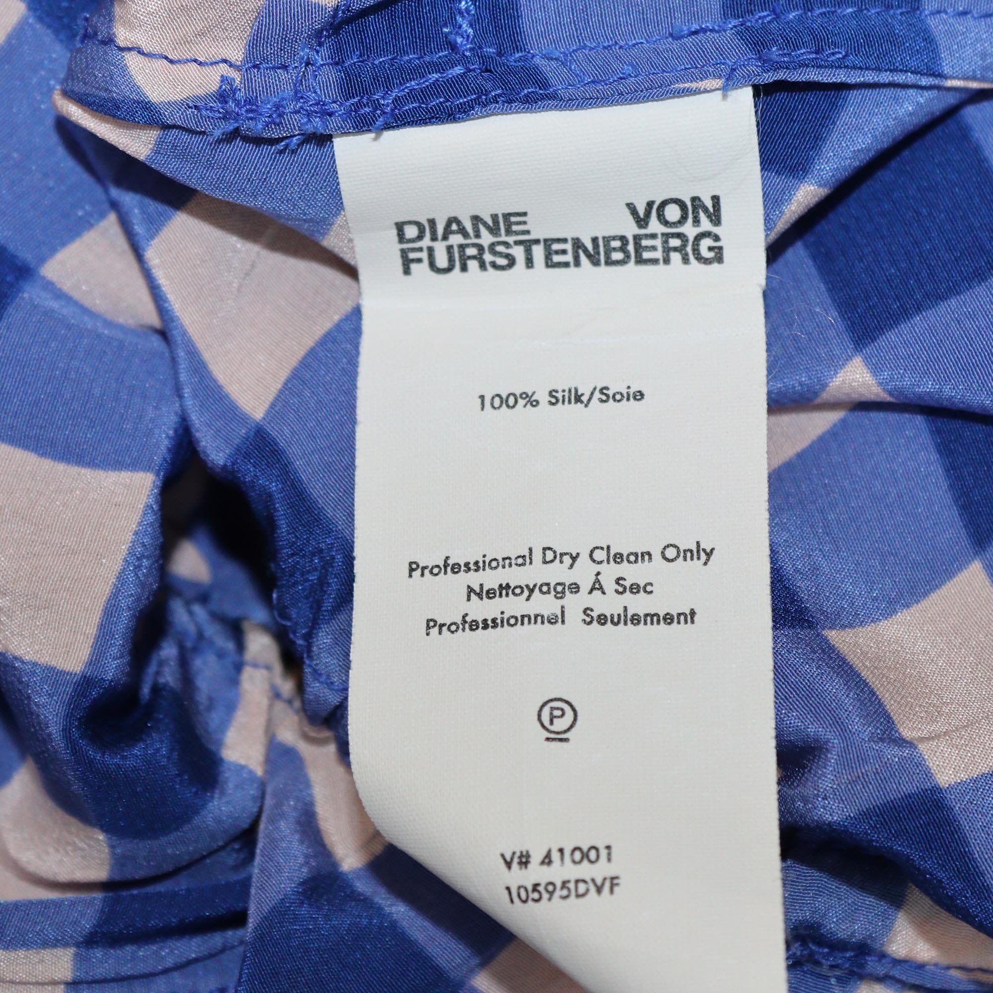 Diane Von Furstenberg Blue Checkered Maxi Sleeveless Dress Womens Diane Von Furstenberg 