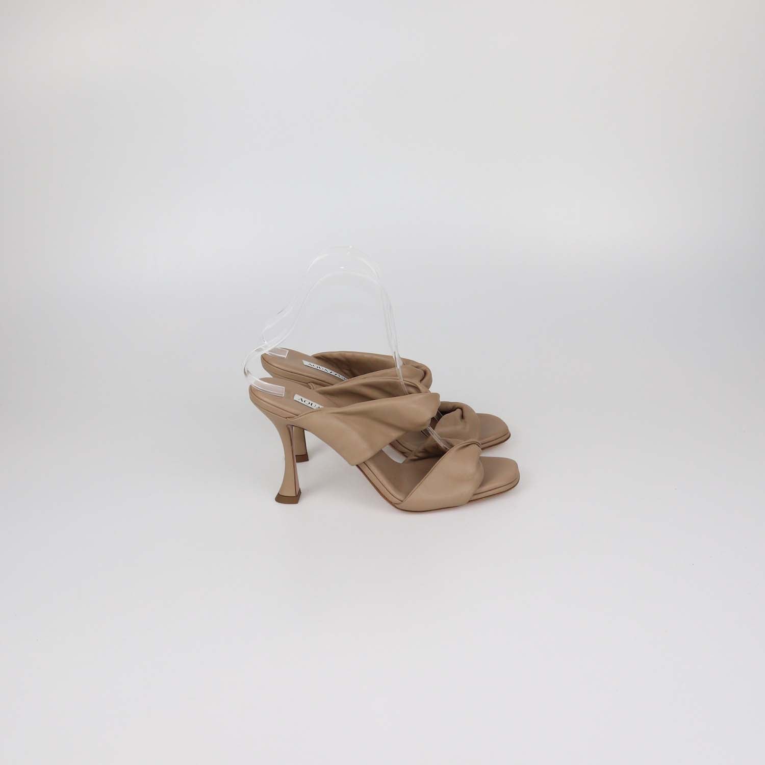 Aquazzura Beige Leather Twist Slide Sandals