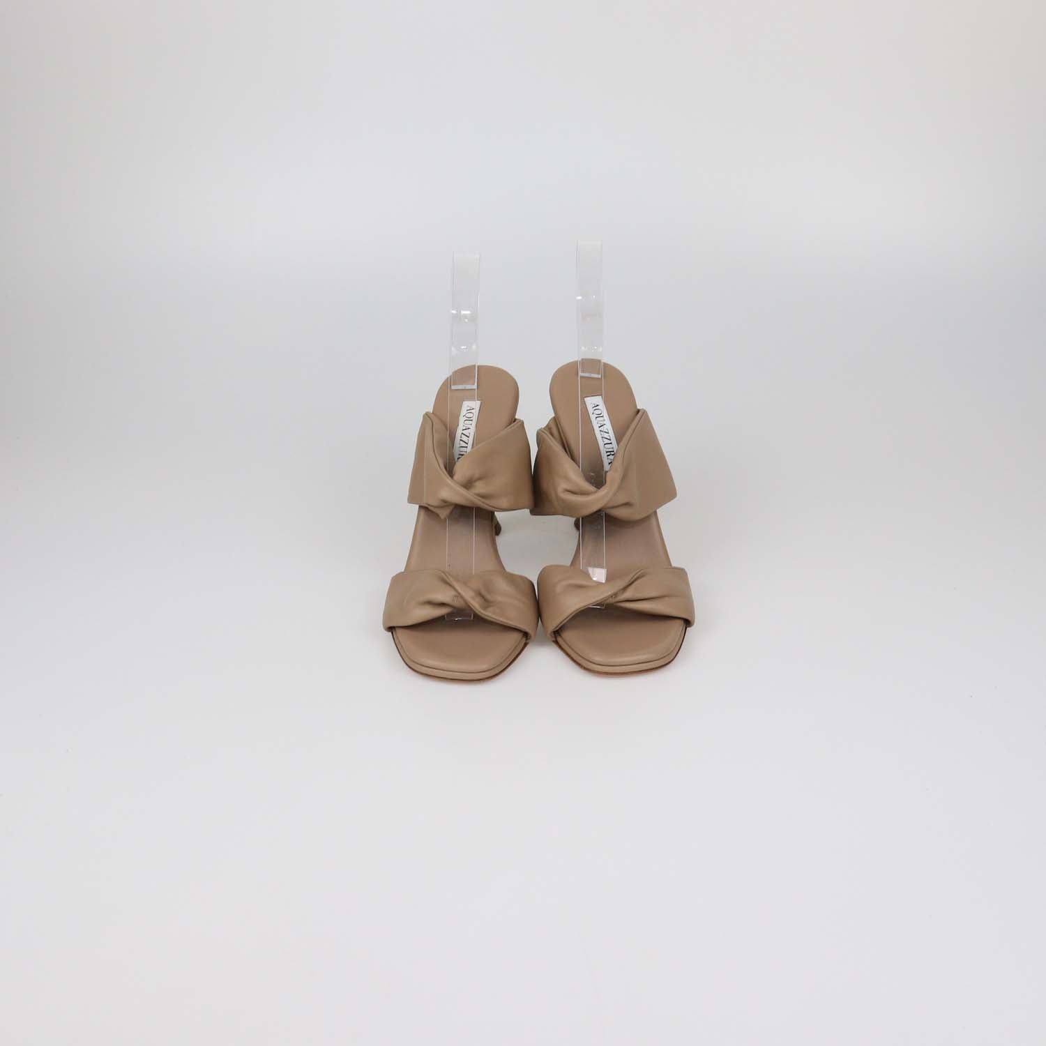 Aquazzura Beige Leather Twist Slide Sandals
