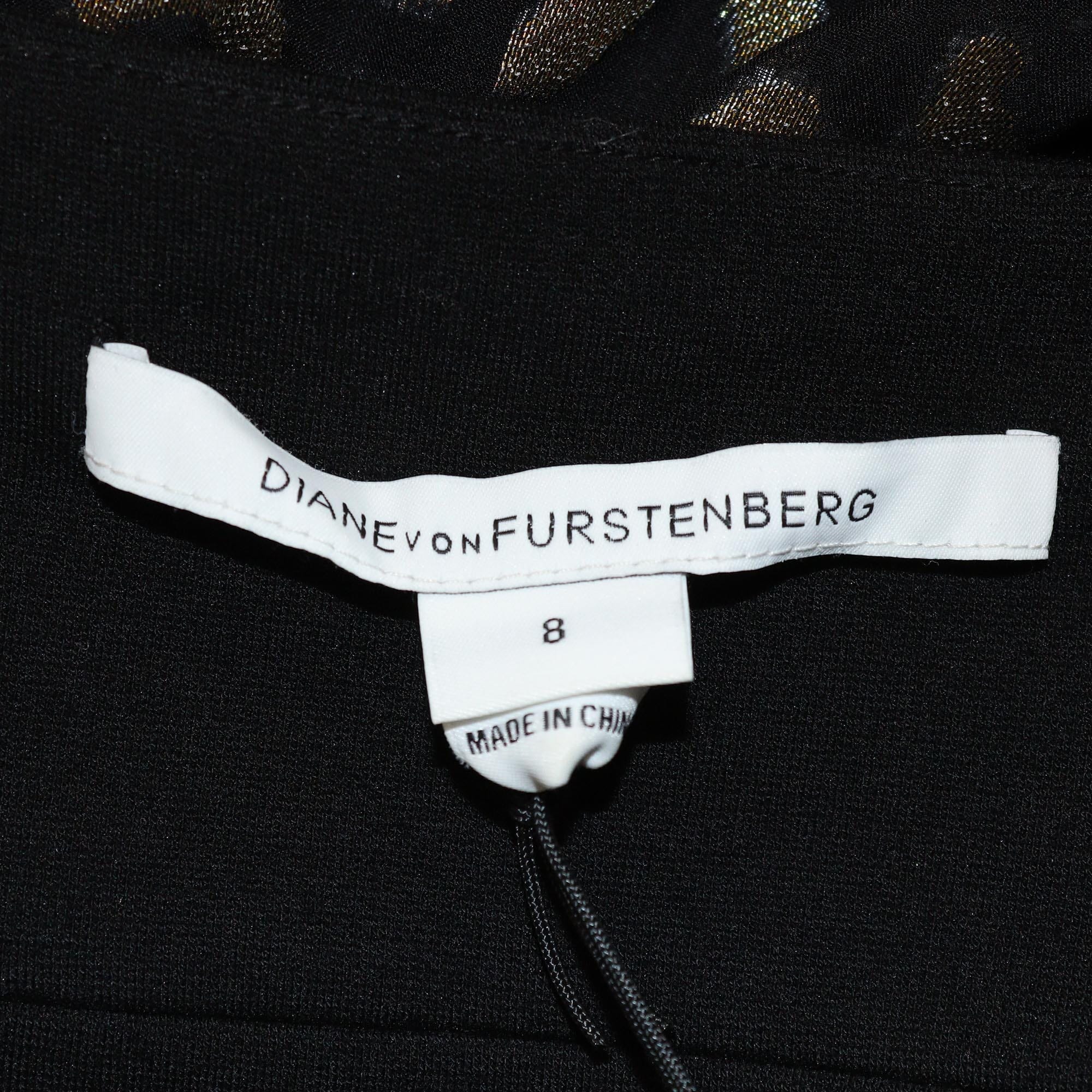 Diane von Furstenberg Black Leopard Print Sleeveless Midi Dress Womens Diane von Furstenberg 
