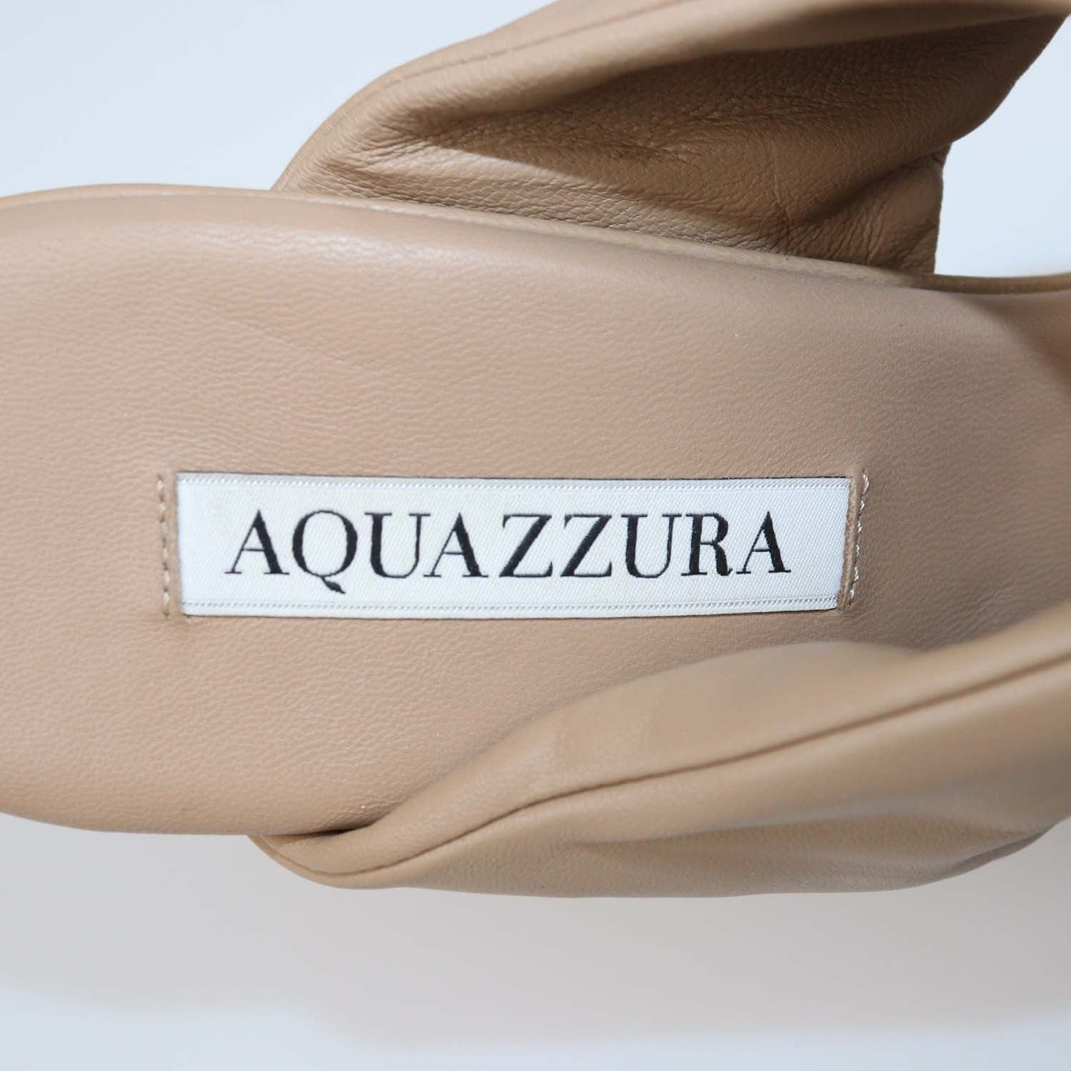 Aquazzura Beige Leather Twist Slide Sandals