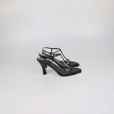 The Row Black Leather T-Bar Heel Sandals