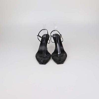The Row Black Leather T-Bar Heel Sandals