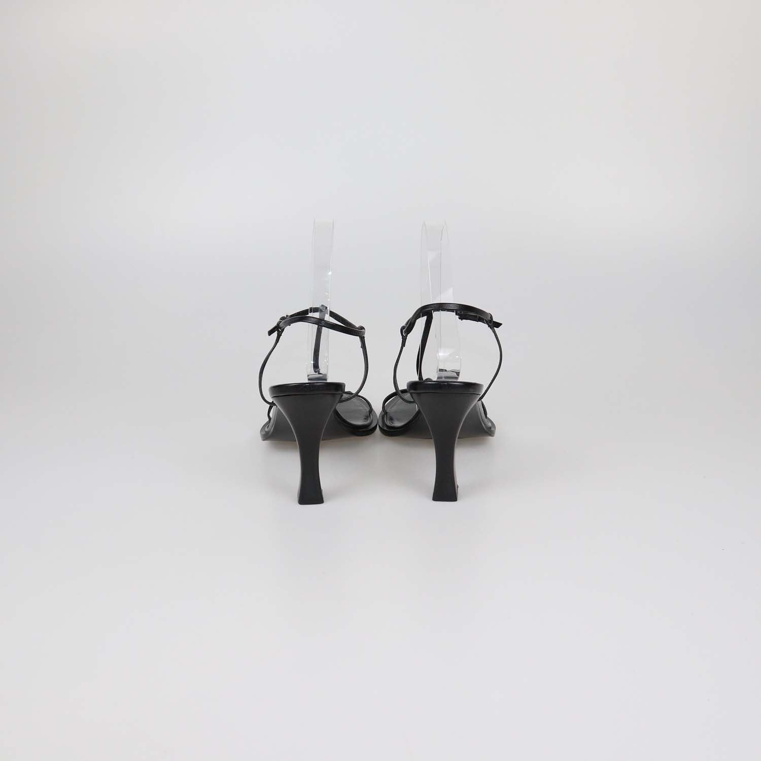 The Row Black Leather T-Bar Heel Sandals