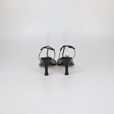 The Row Black Leather T-Bar Heel Sandals