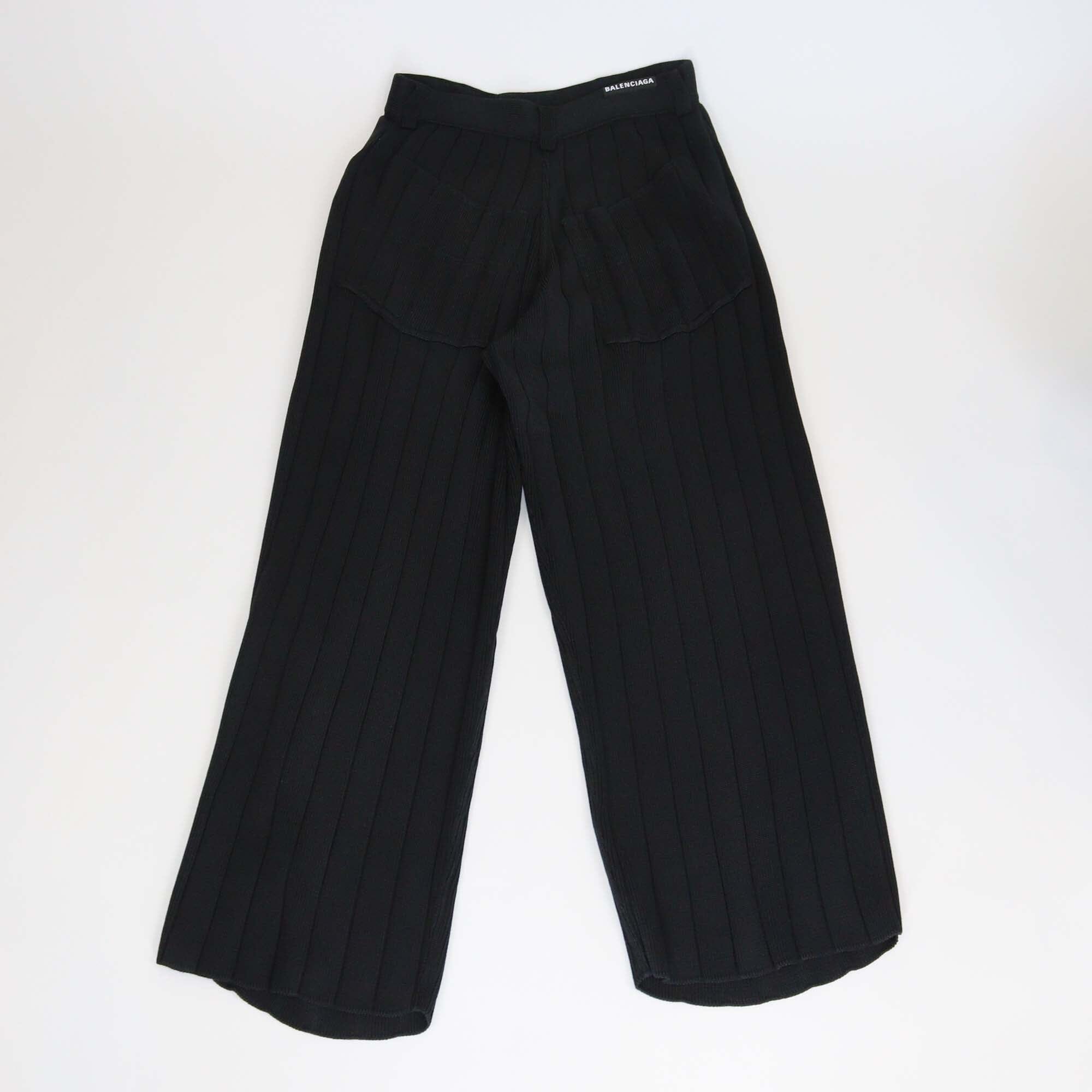 Balenciaga Black Rib Knit Silk Baggy Pants Womens Balenciaga 