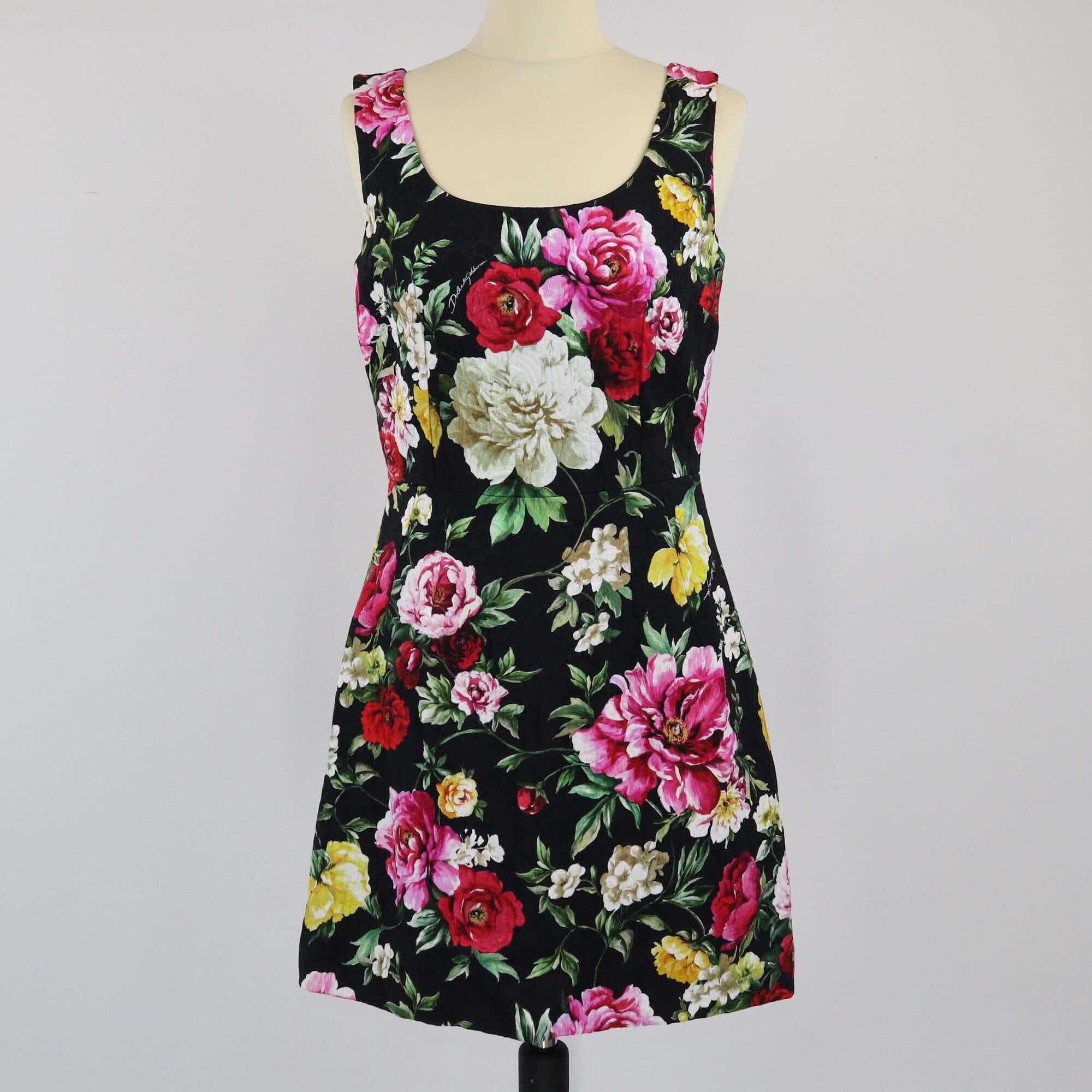 Dolce & Gabbana Black Floral Short Sleeveless Midi Dress Womens Dolce & Gabbana 