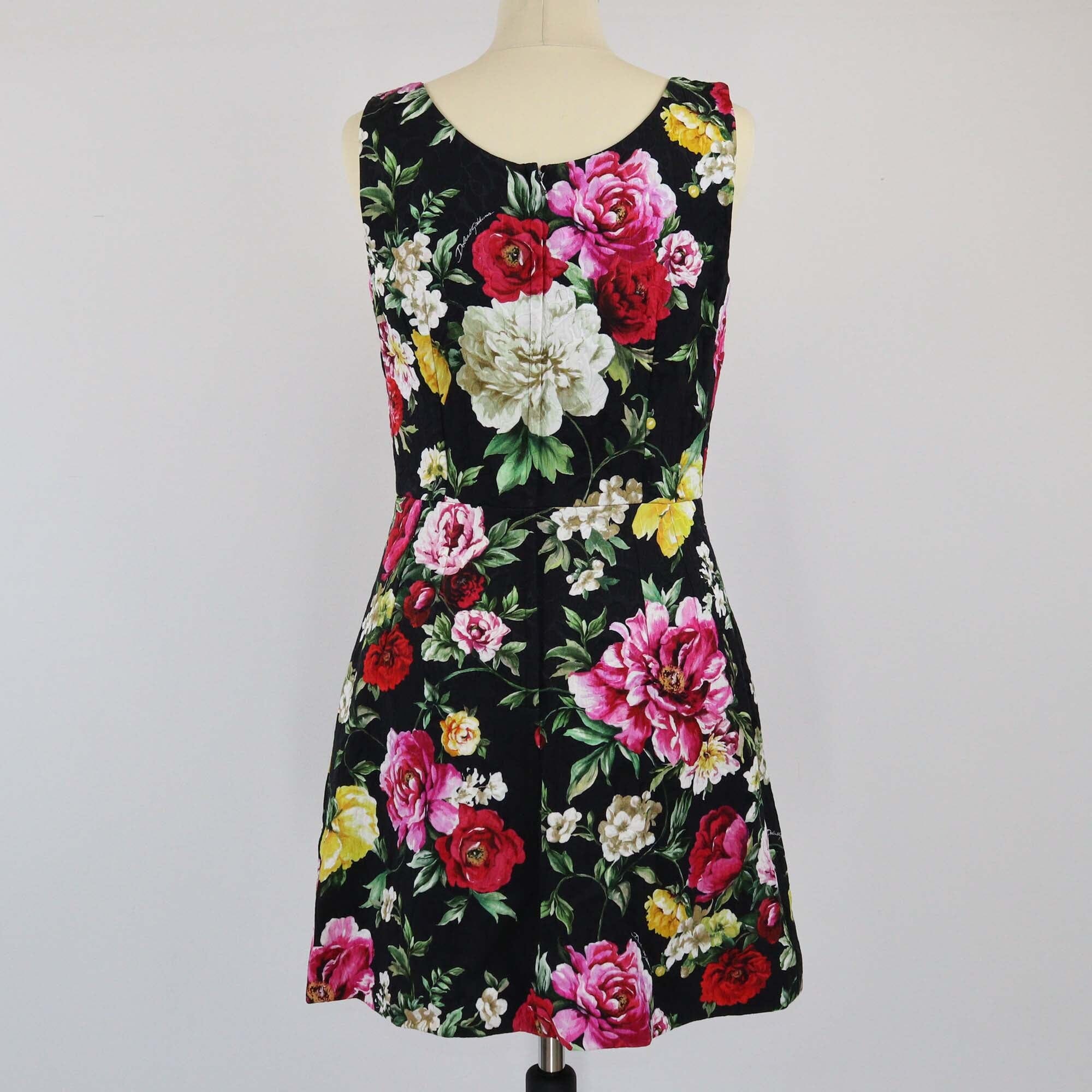 Dolce & Gabbana Black Floral Short Sleeveless Midi Dress Womens Dolce & Gabbana 