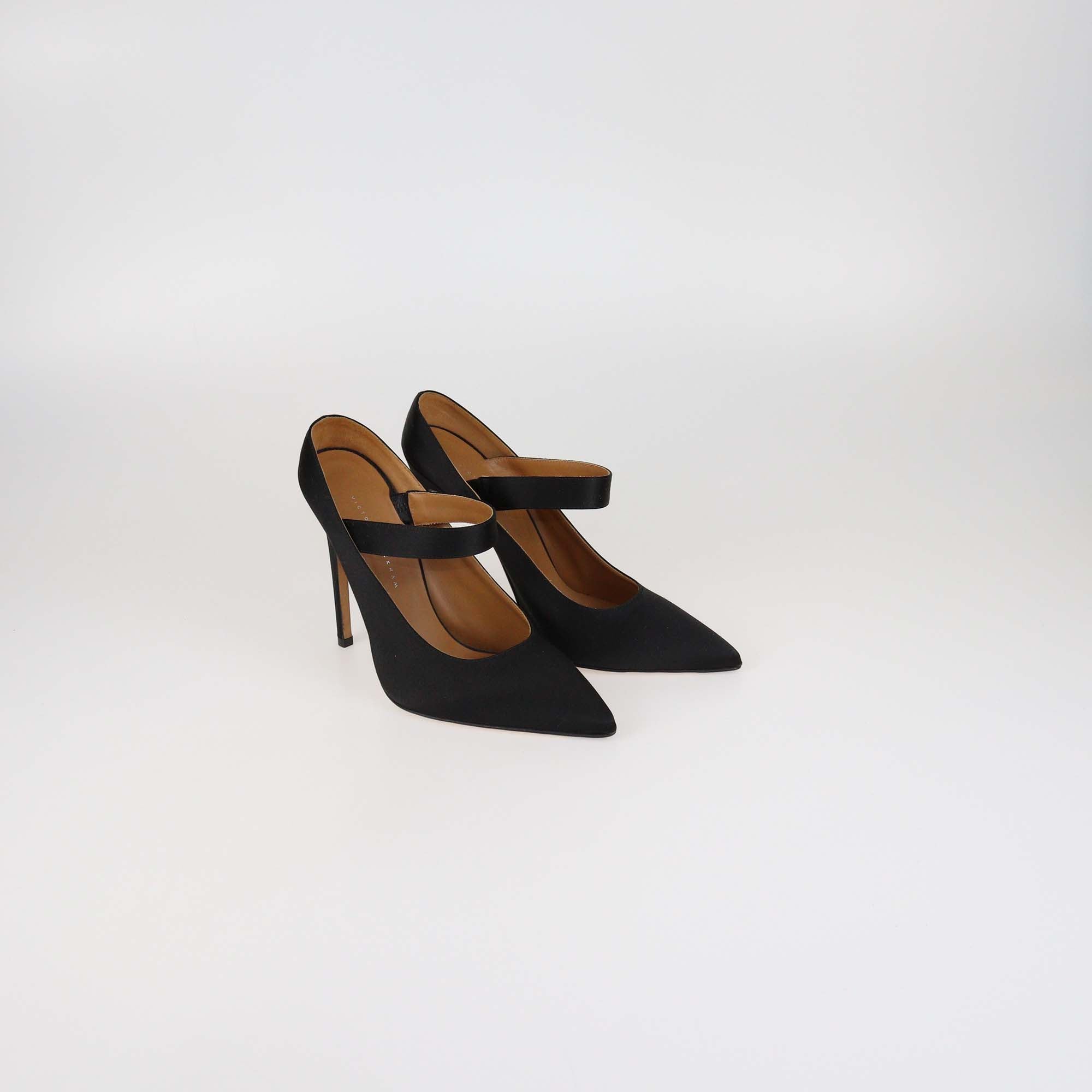 Victoria Beckham Black Satin Solar Mary Jane Pumps