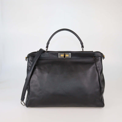 Fendi Black Leather Large Peekaboo Top Handle Bag