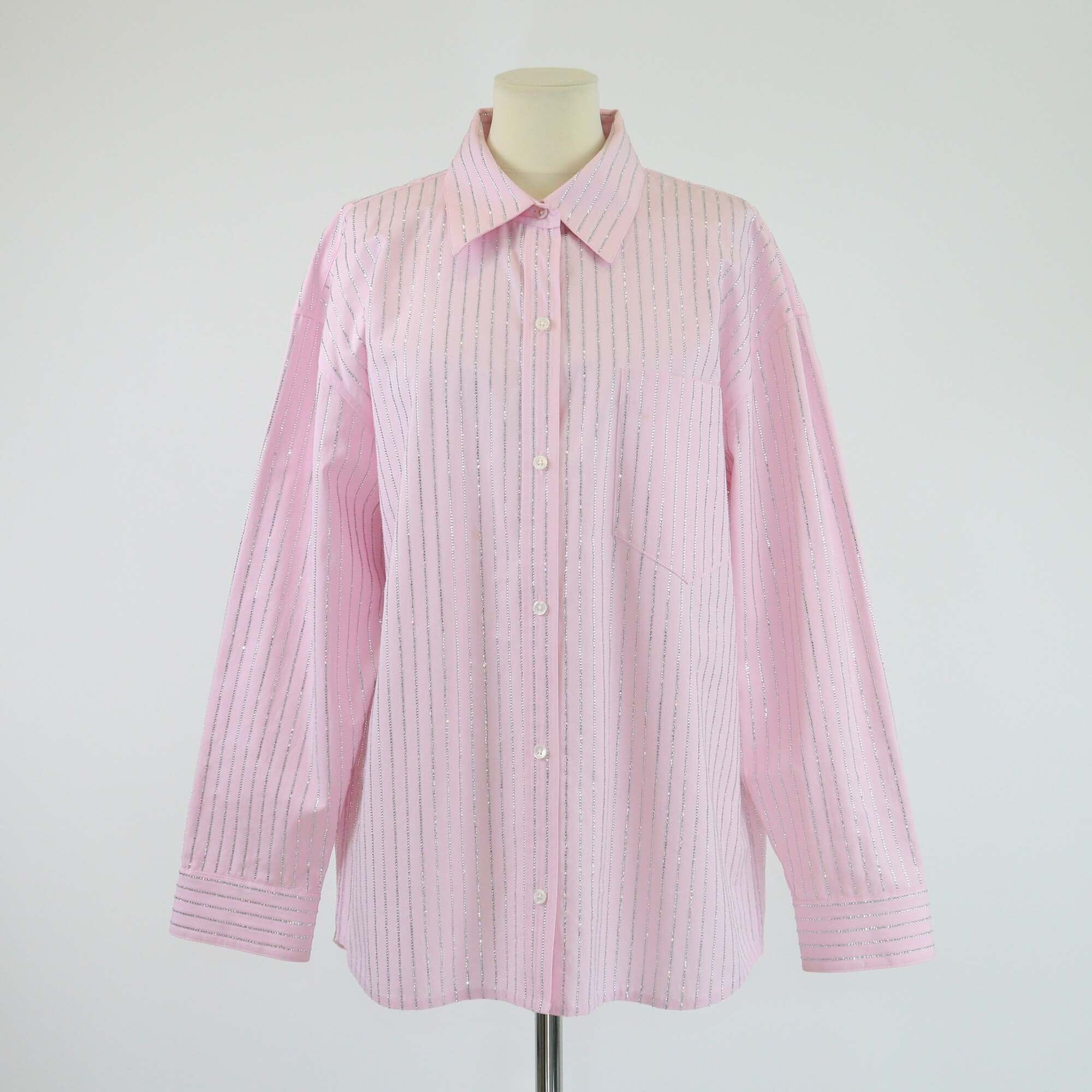 Alexander Wang Pink Stripe Cyrstal Embellished Button Up Shirt Womens Alexander Wang 