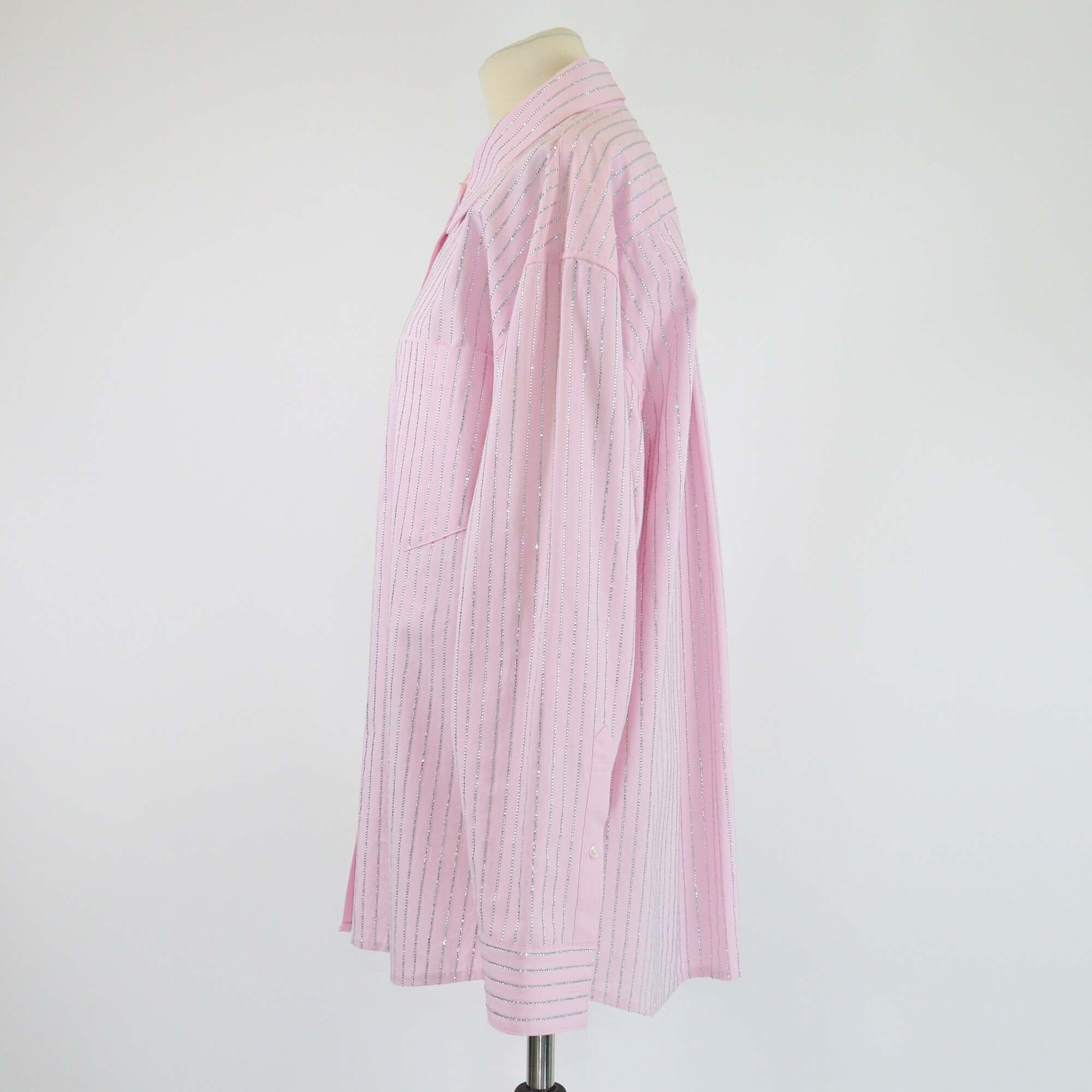 Alexander Wang Pink Stripe Cyrstal Embellished Button Up Shirt Womens Alexander Wang 