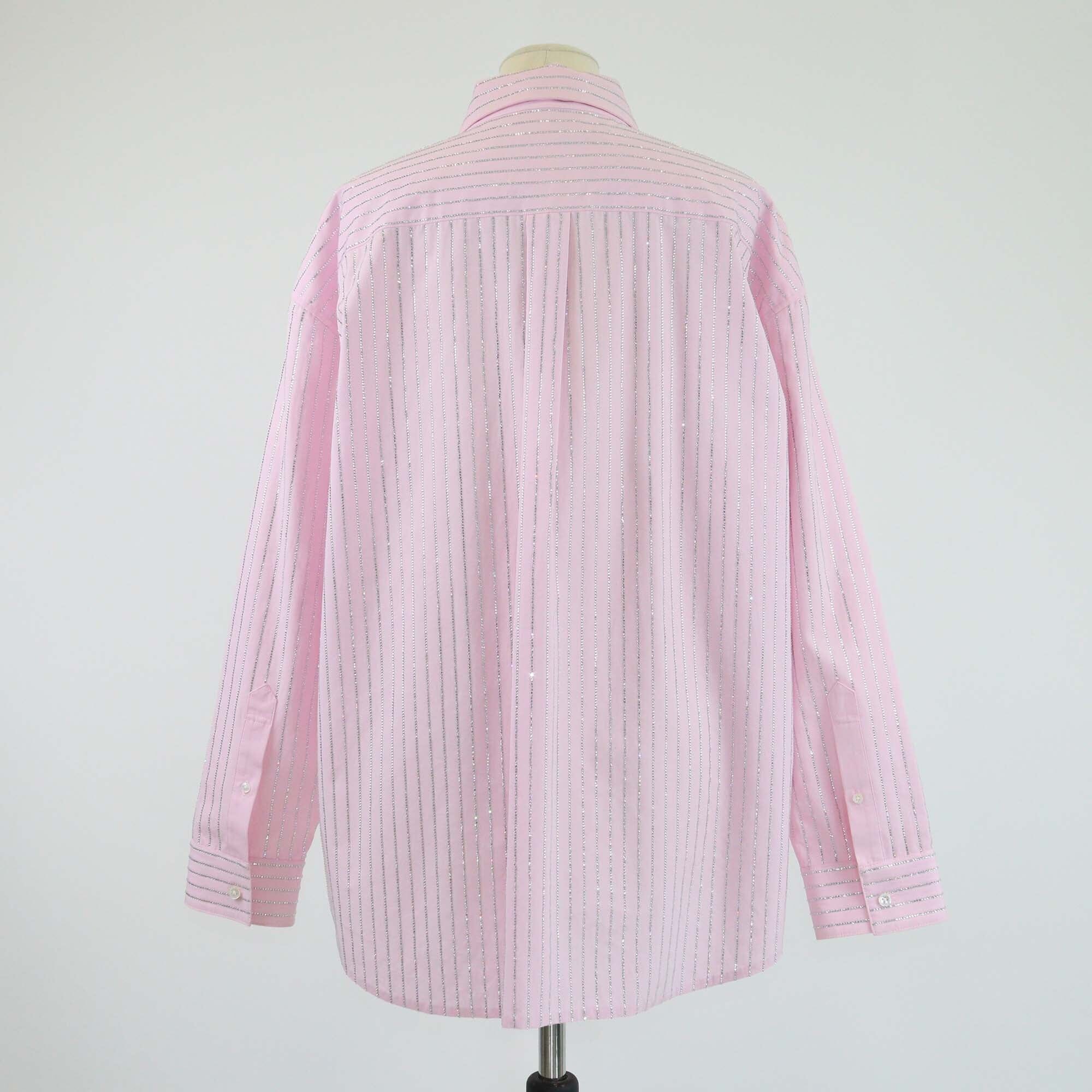 Alexander Wang Pink Stripe Cyrstal Embellished Button Up Shirt Womens Alexander Wang 