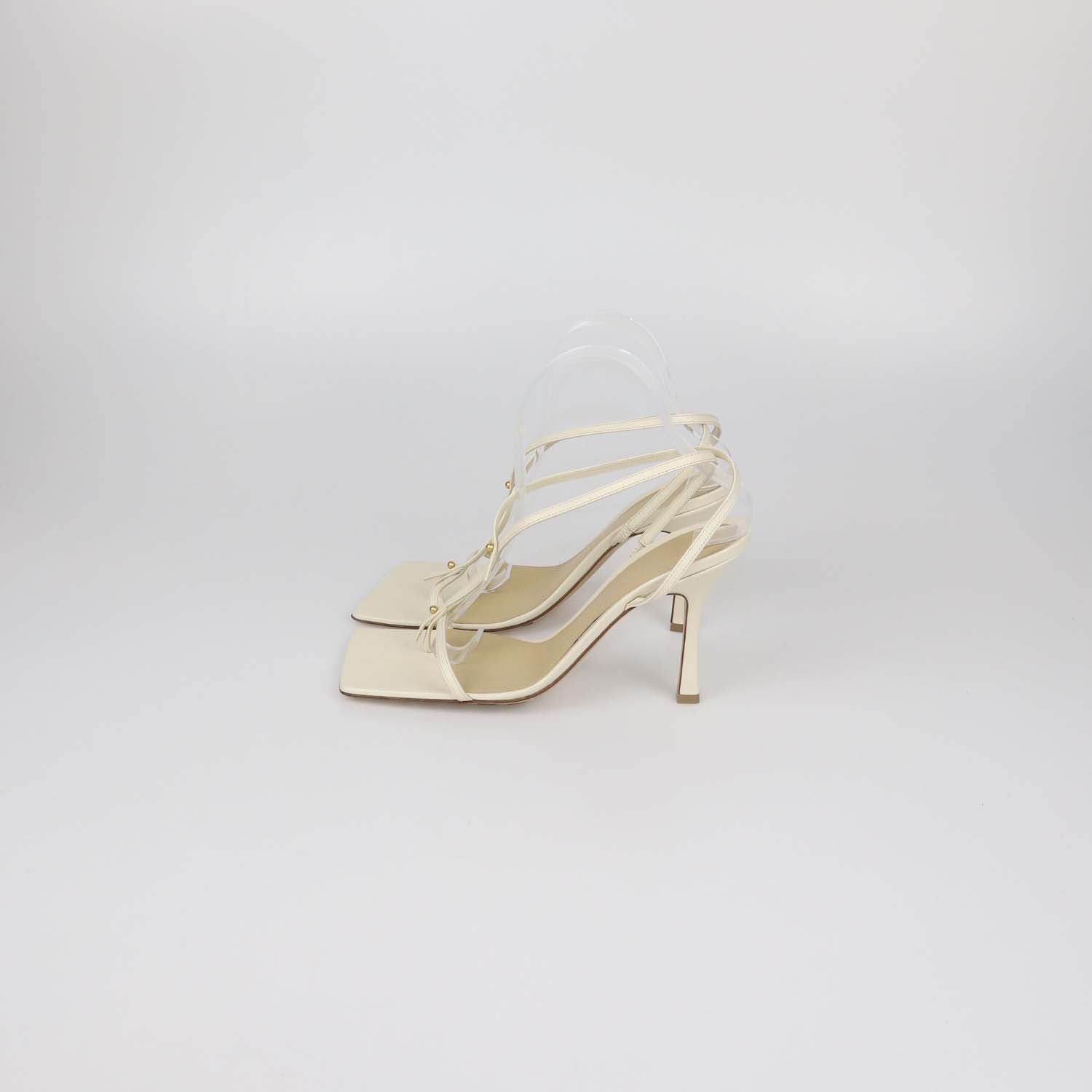 Bottega Veneta Off White Leather T-Strap Sandals