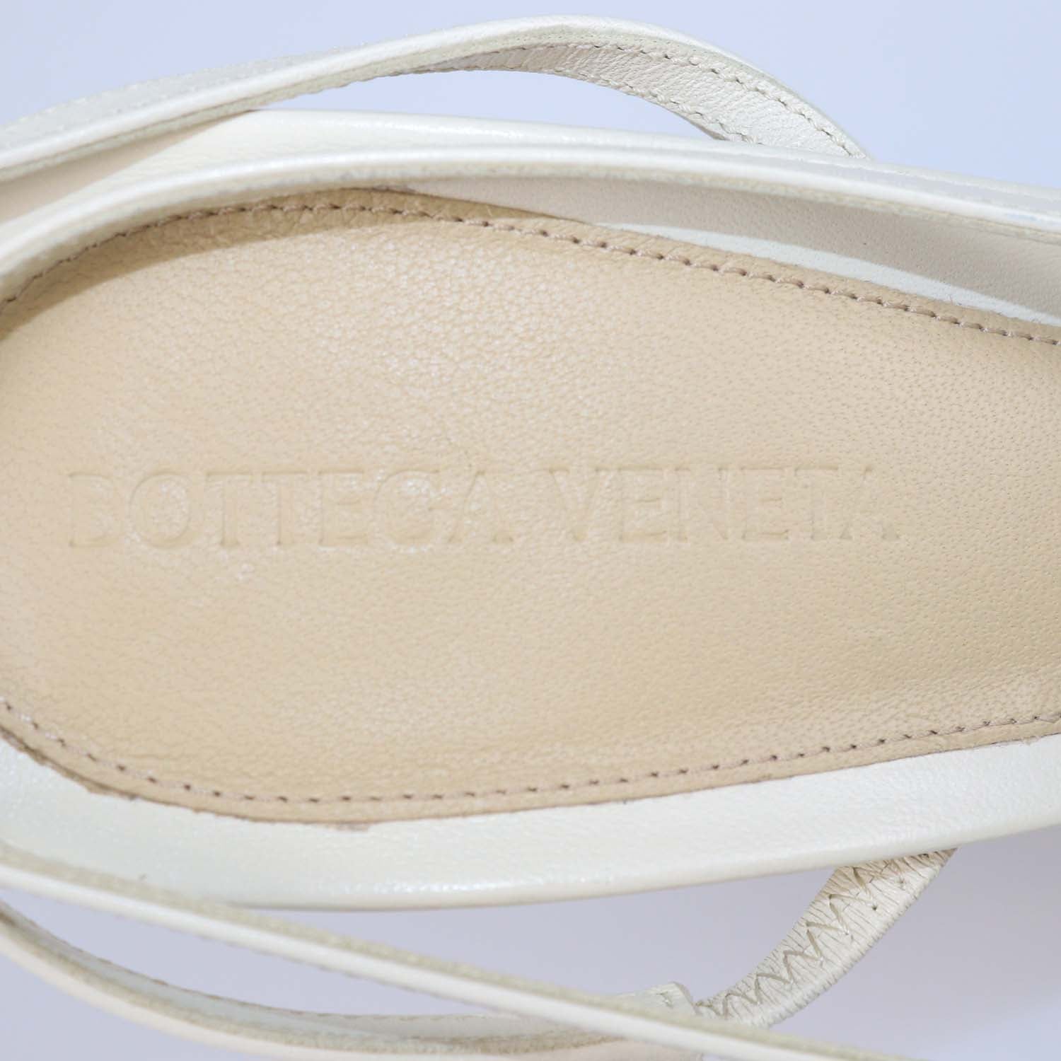 Bottega Veneta Off White Leather T-Strap Sandals