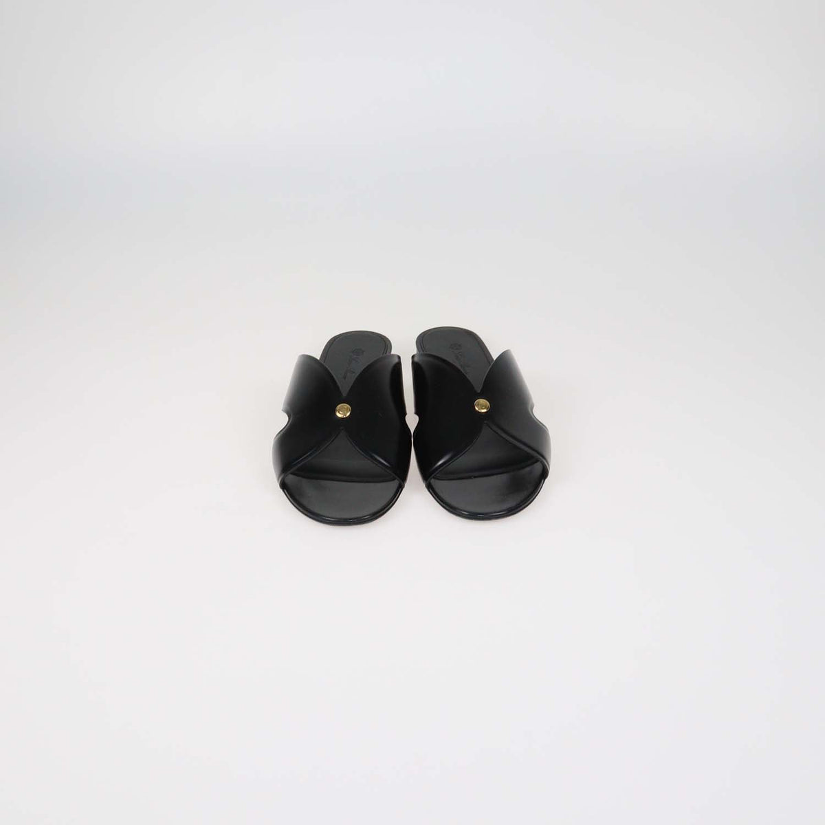 Loro Piana Black Glazed Leather Vera Flat Sandals
