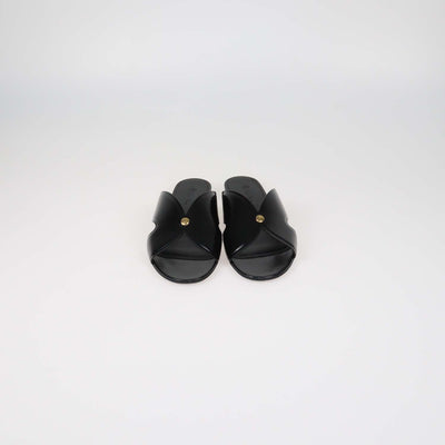 Loro Piana Black Glazed Leather Vera Flat Sandals