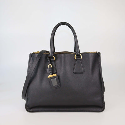 Prada Black Saffiano Leather Double Zip Tote