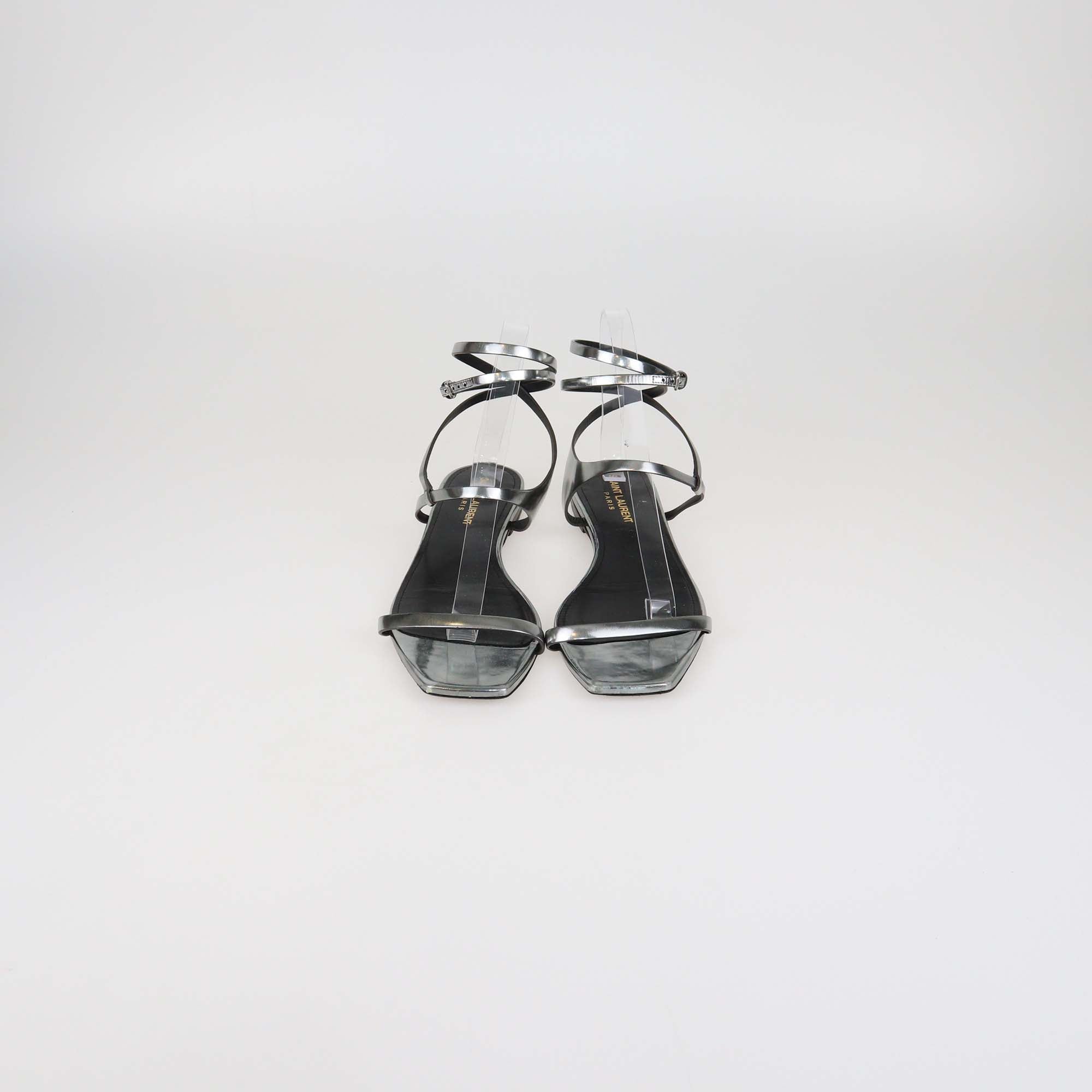 Saint Laurent Metallic Leather Strappy Ankle Wrap Flat Sandals