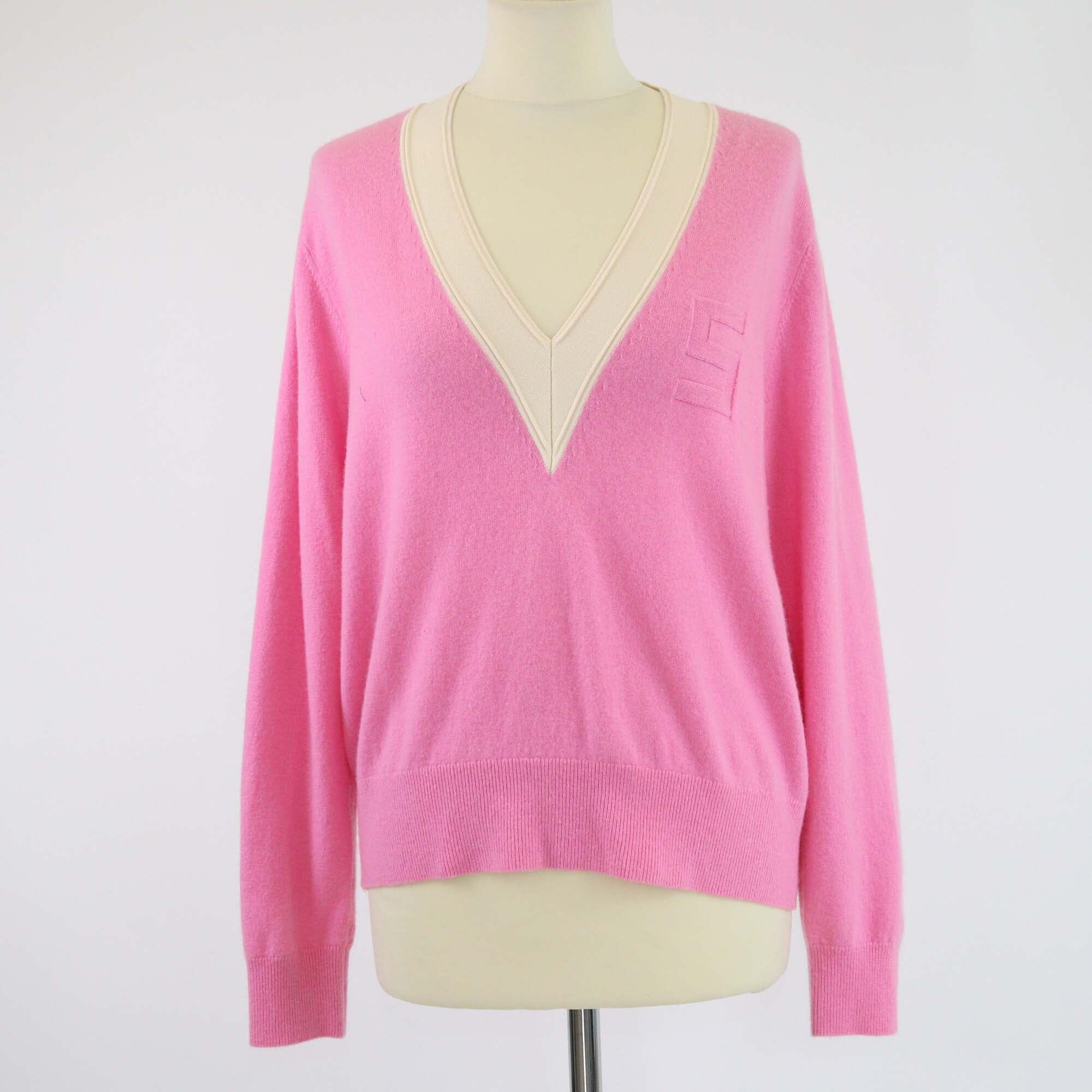 Sandro Pink/Cream V Neck Knitted Sweater Womens Sandro 