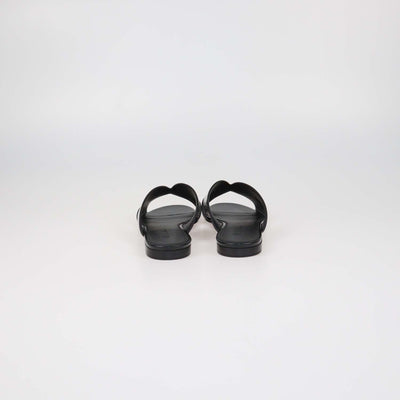 Loro Piana Black Glazed Leather Vera Flat Sandals