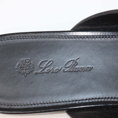 Loro Piana Black Glazed Leather Vera Flat Sandals