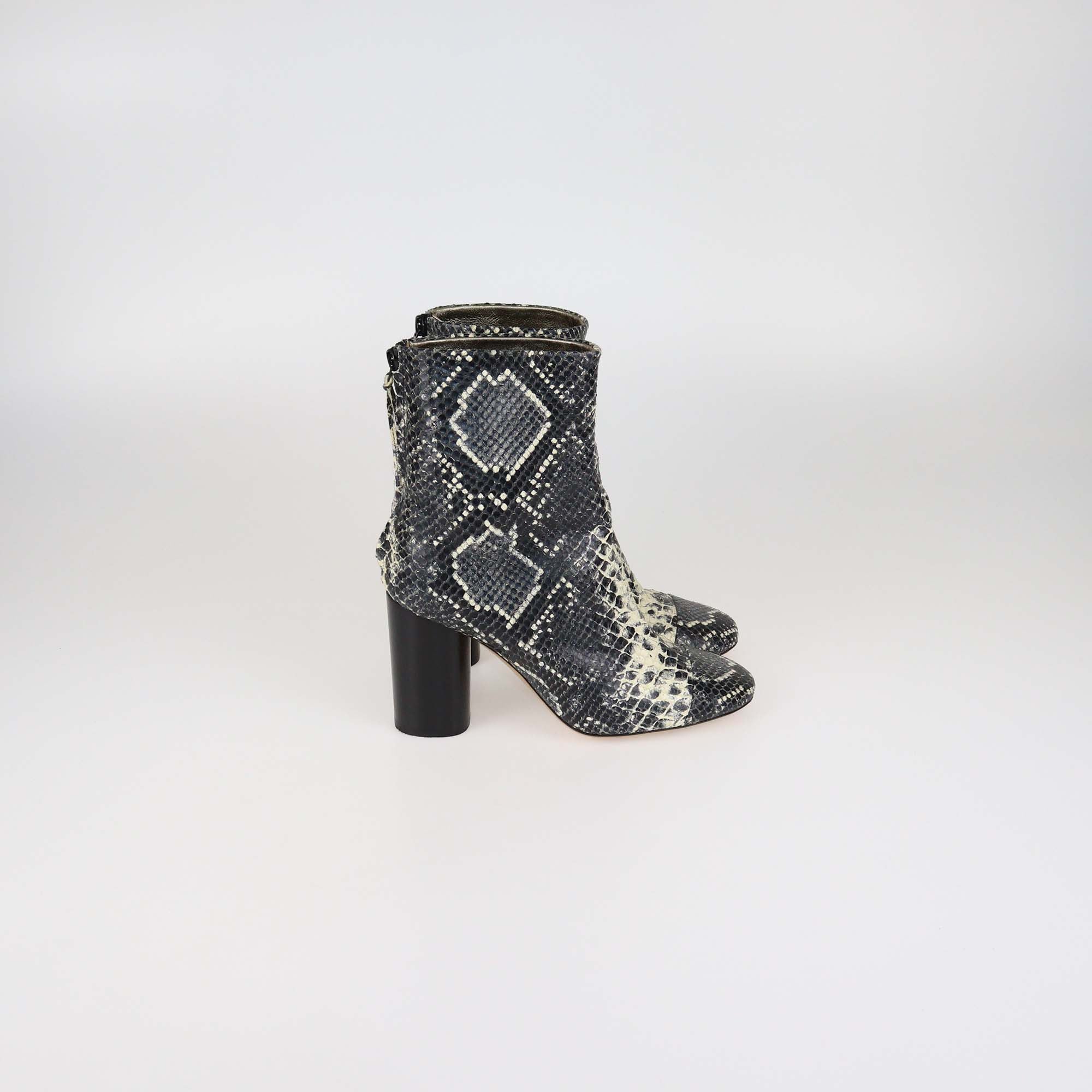 Isabel Marant Black/Off White Python Embossed Leather Booties