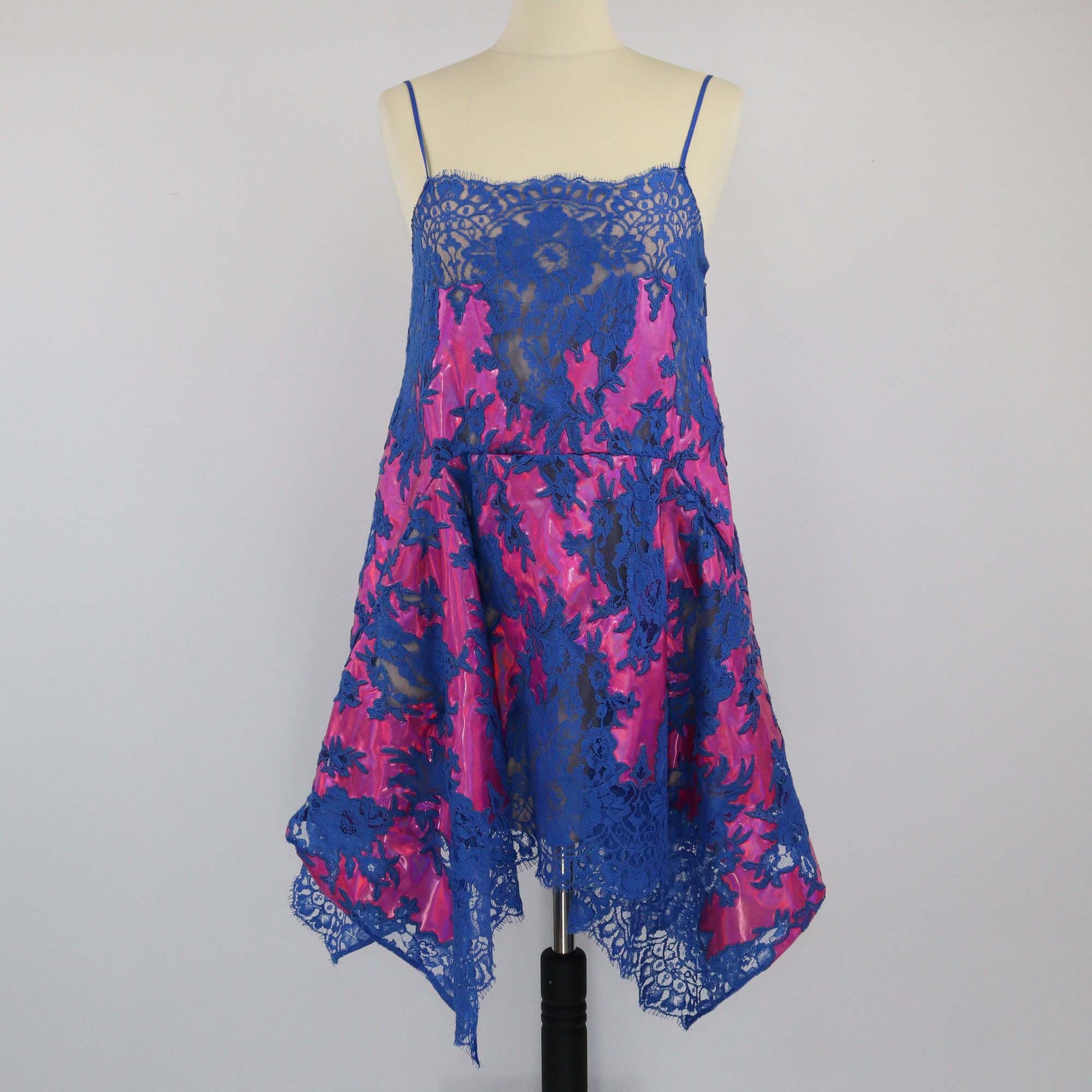 Christopher Kane Metallic Pink/Blue Lace Mini Dress Womens Christopher Kane 