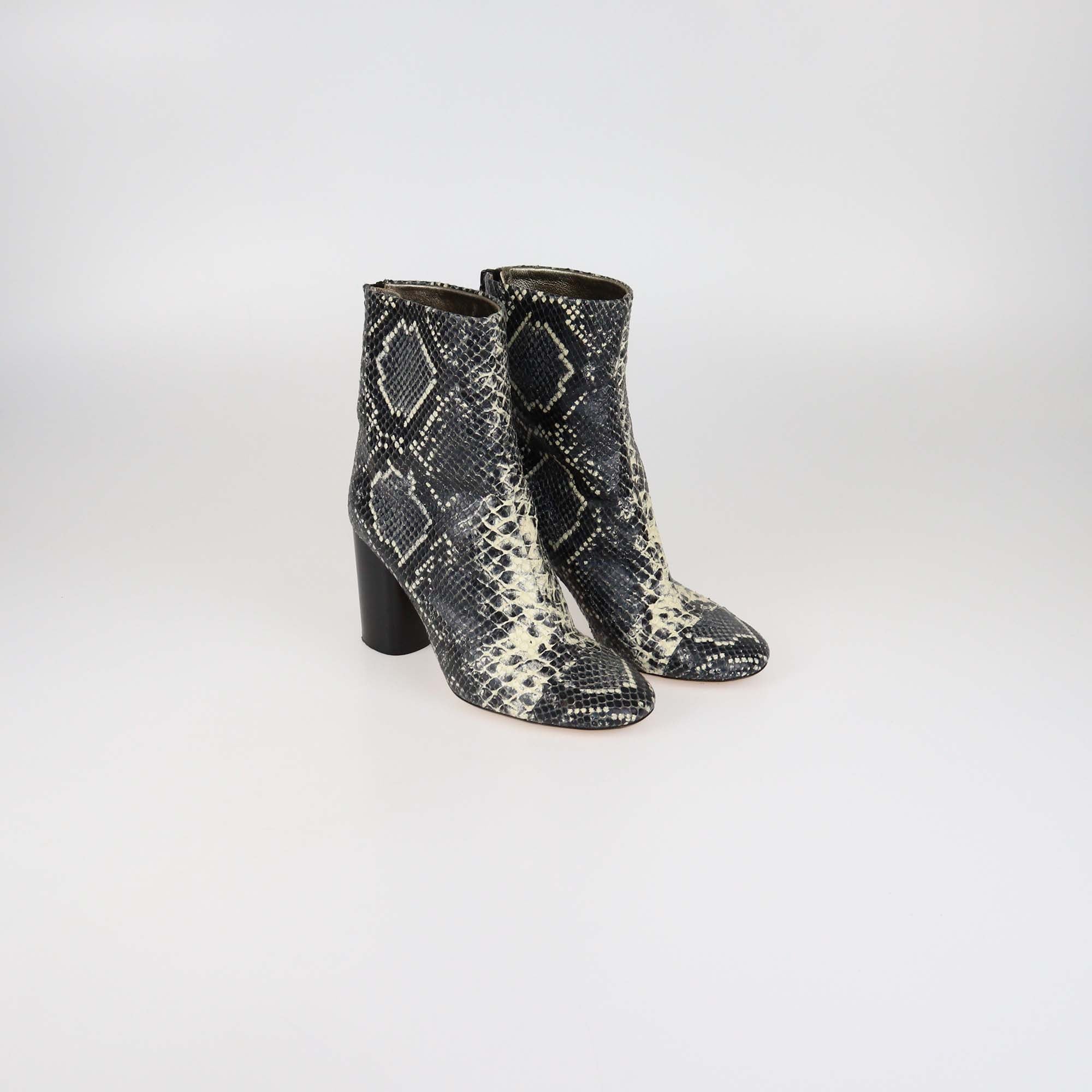 Isabel Marant Black/Off White Python Embossed Leather Booties