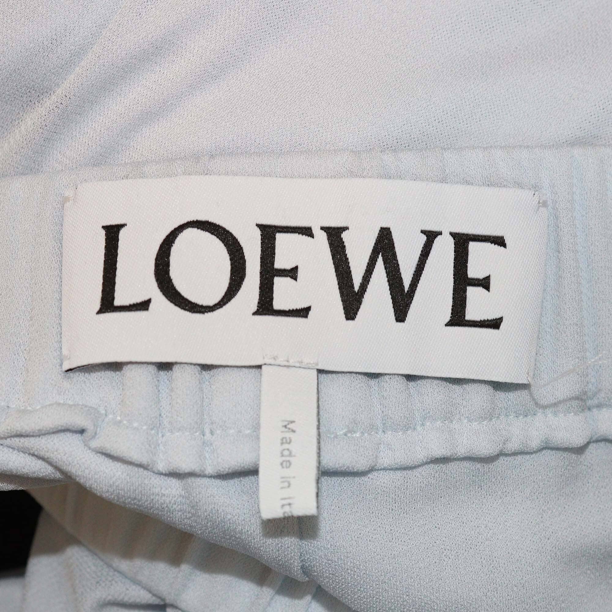 Loewe Light Blue Chain Neck Embellished Crepe Asymmetric Draped Top & Ballon Draped Trouser Womens Loewe 