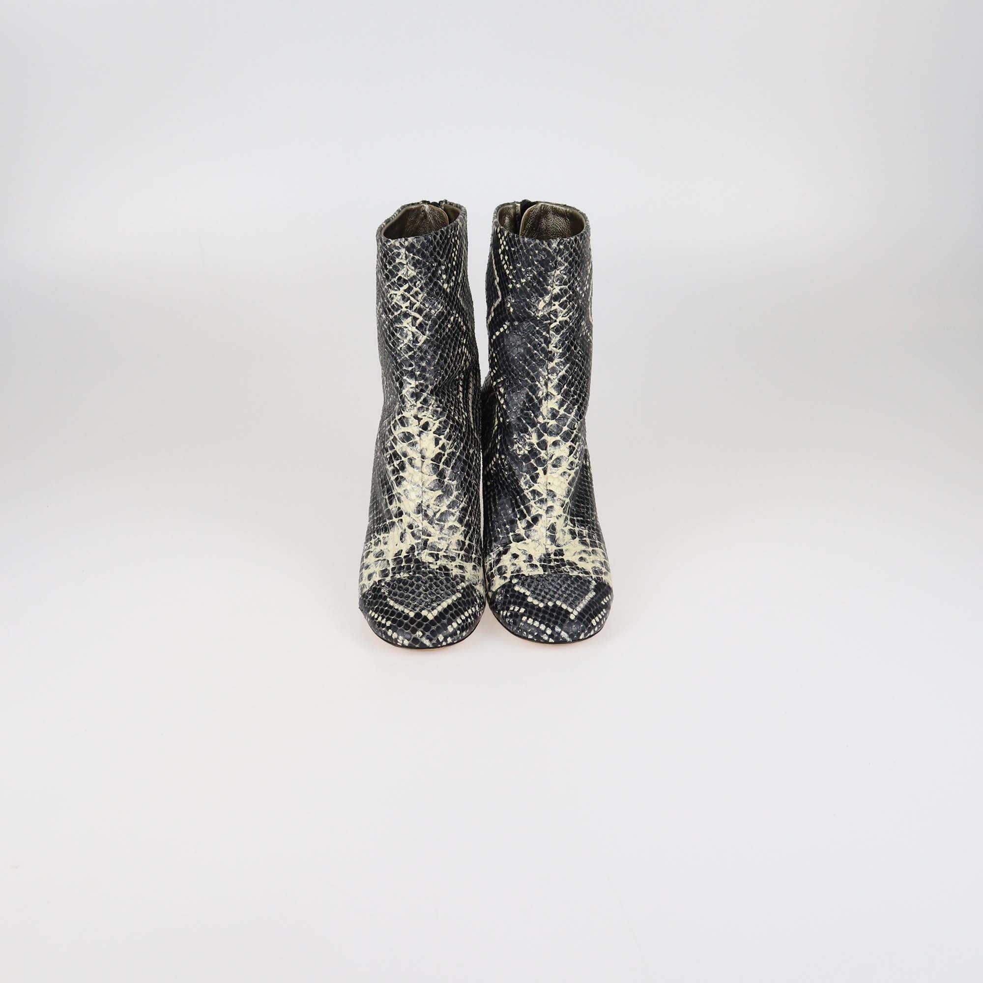 Isabel Marant Black/Off White Python Embossed Leather Booties
