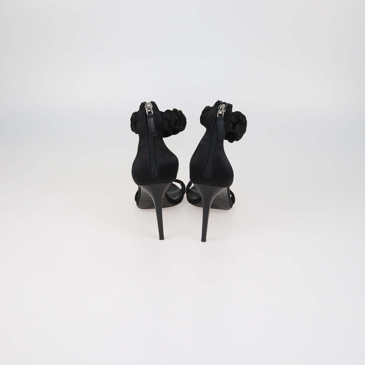 Oscar Dela Renta Black Satin Braided Ankle Strap Sandals