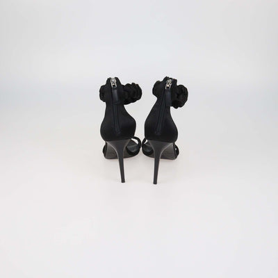 Oscar Dela Renta Black Satin Braided Ankle Strap Sandals