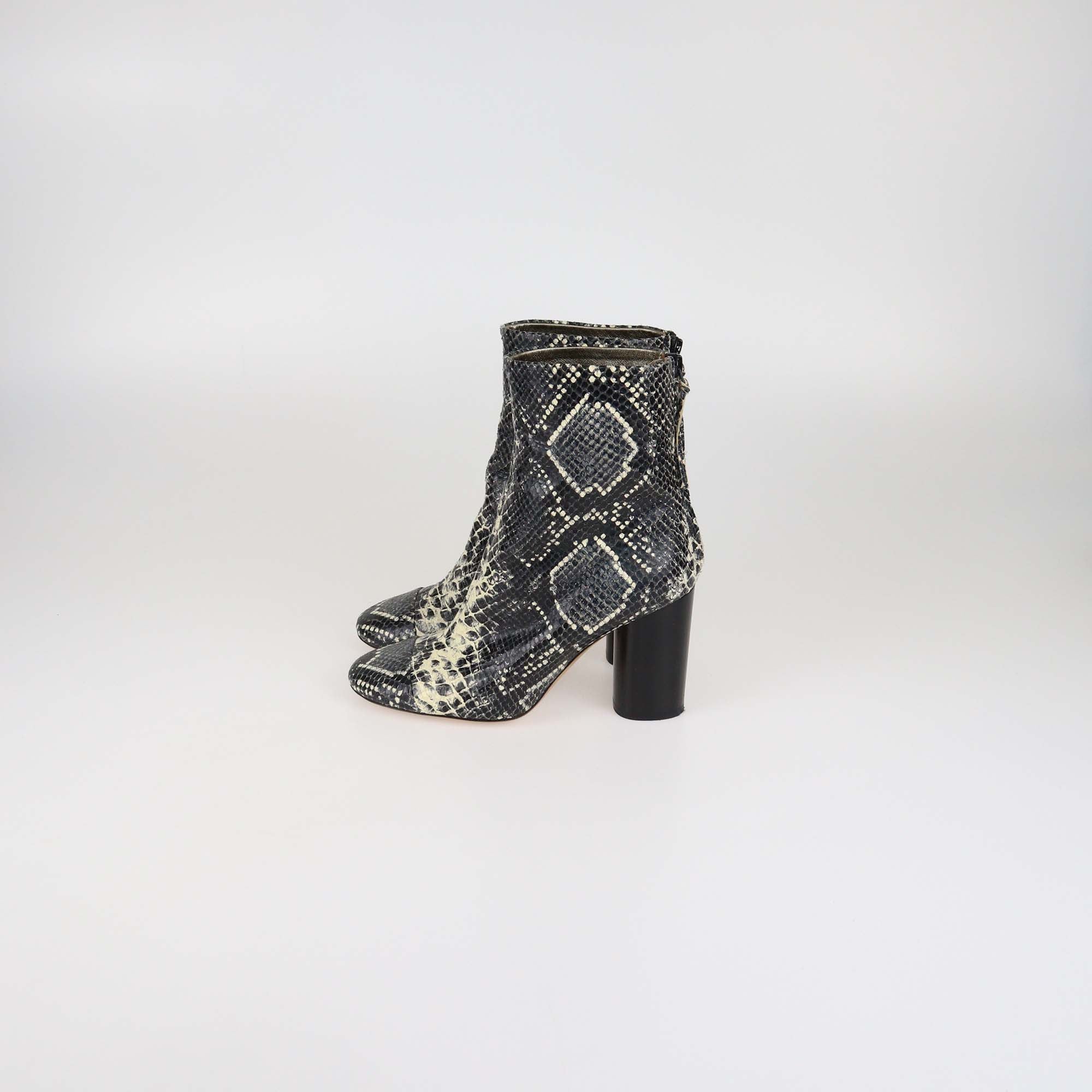 Isabel Marant Black/Off White Python Embossed Leather Booties
