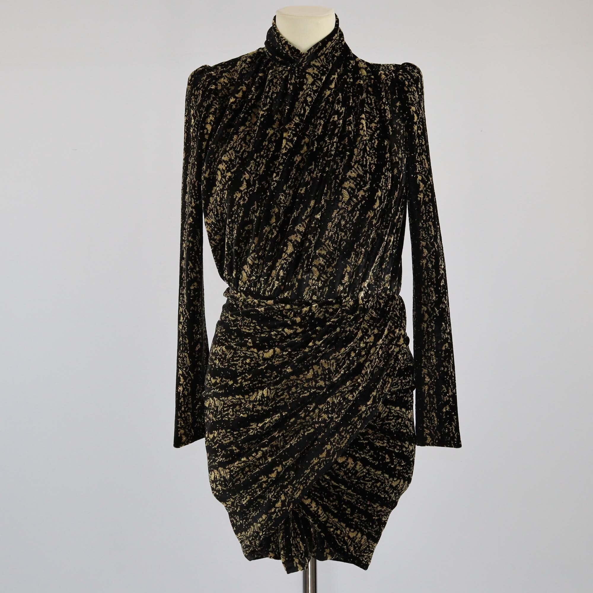 Balenciaga Black/Gold Velvet Mock Neck Mini Dress Womens Balenciaga 