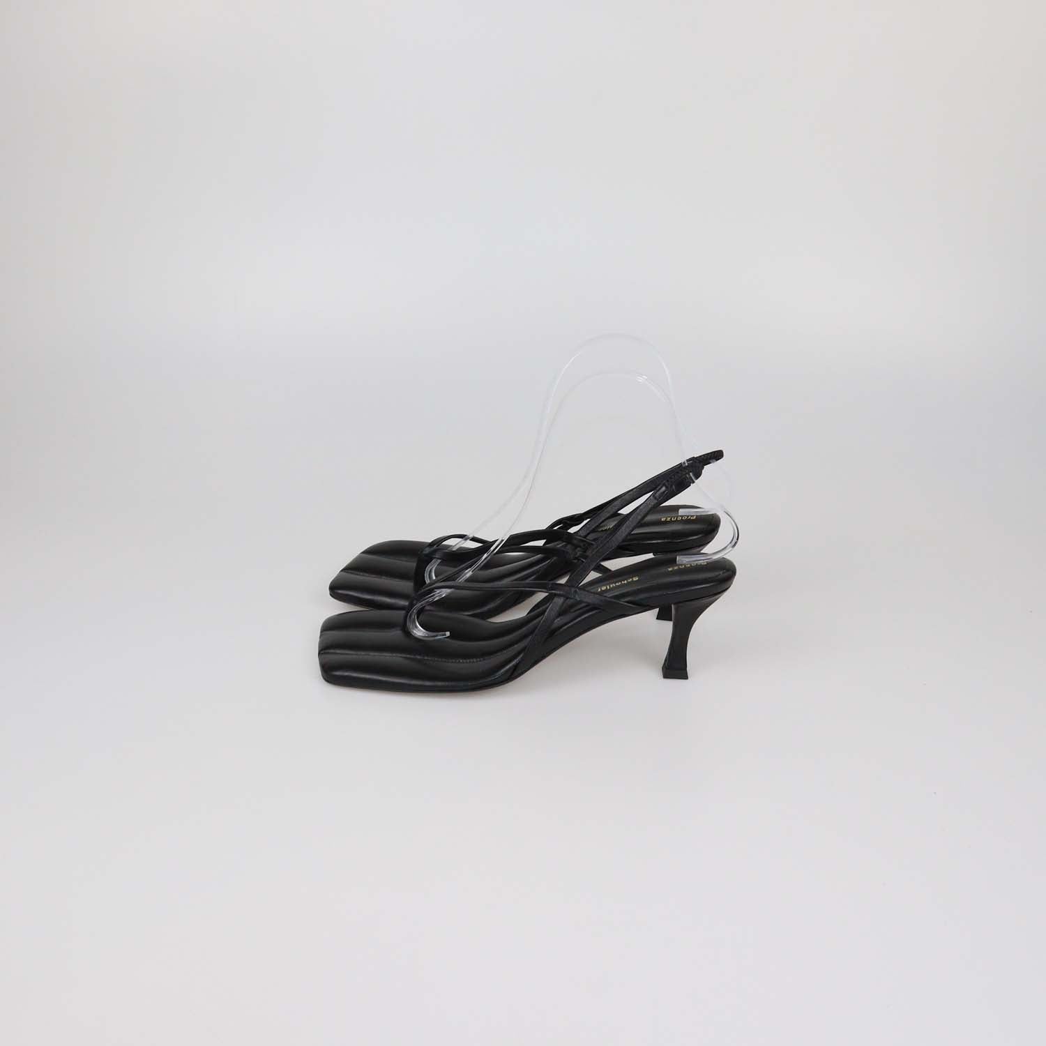 Proenza Schouler Black Leather Square Thong Slide Sandals