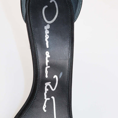 Oscar Dela Renta Black Satin Braided Ankle Strap Sandals
