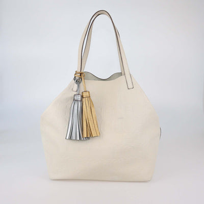 CH Carolina Herrera White Leather Monogram Matryoshka Shopper Tote Bag