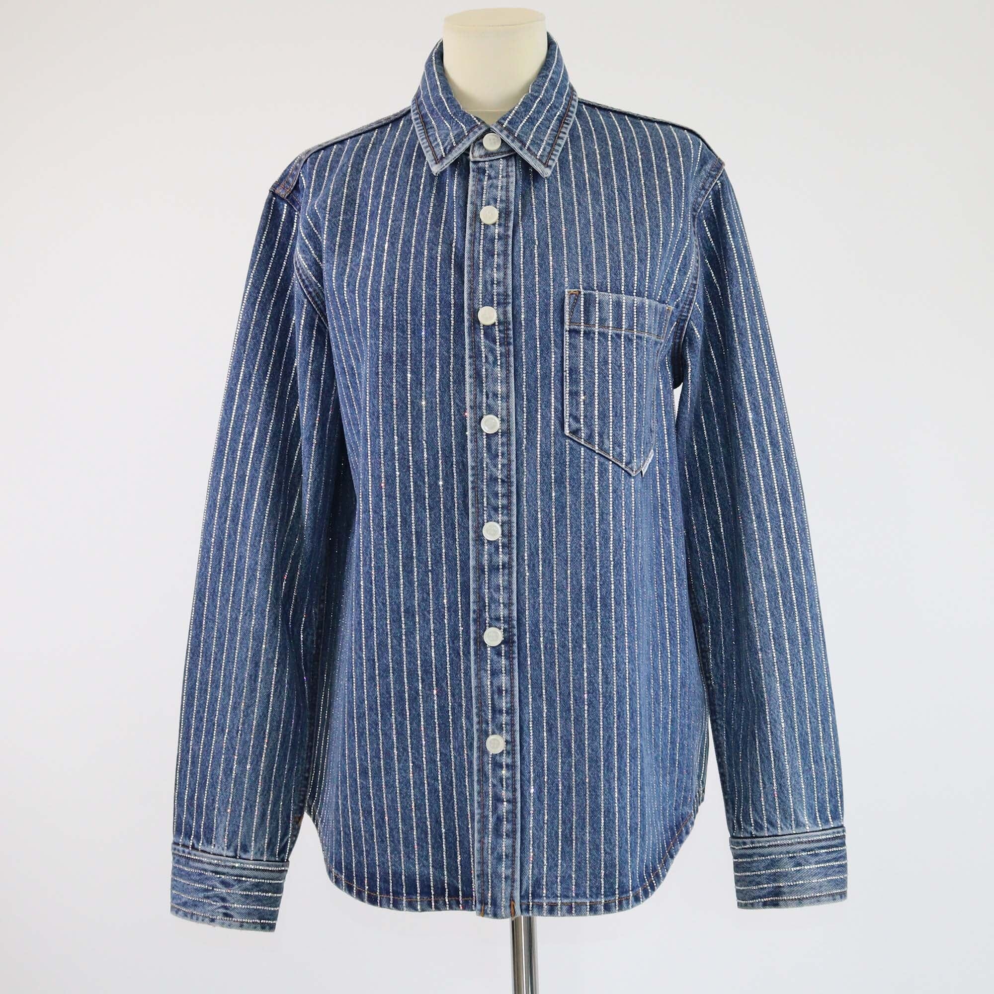 Alexander Wang Blue Crystal Stripe Embellished Oversized Denim Jacket Womens Alexander Wang 