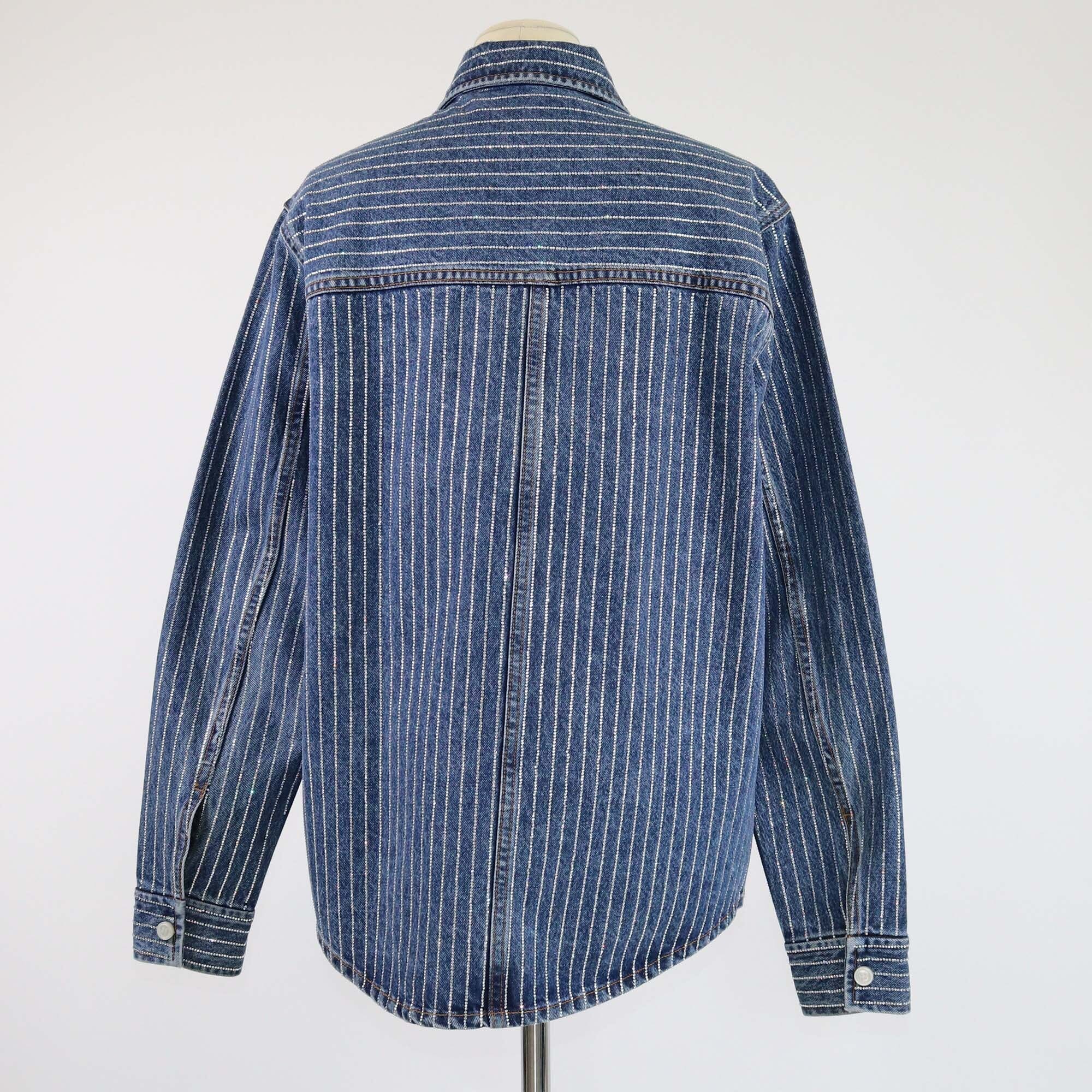 Alexander Wang Blue Crystal Stripe Embellished Oversized Denim Jacket Womens Alexander Wang 