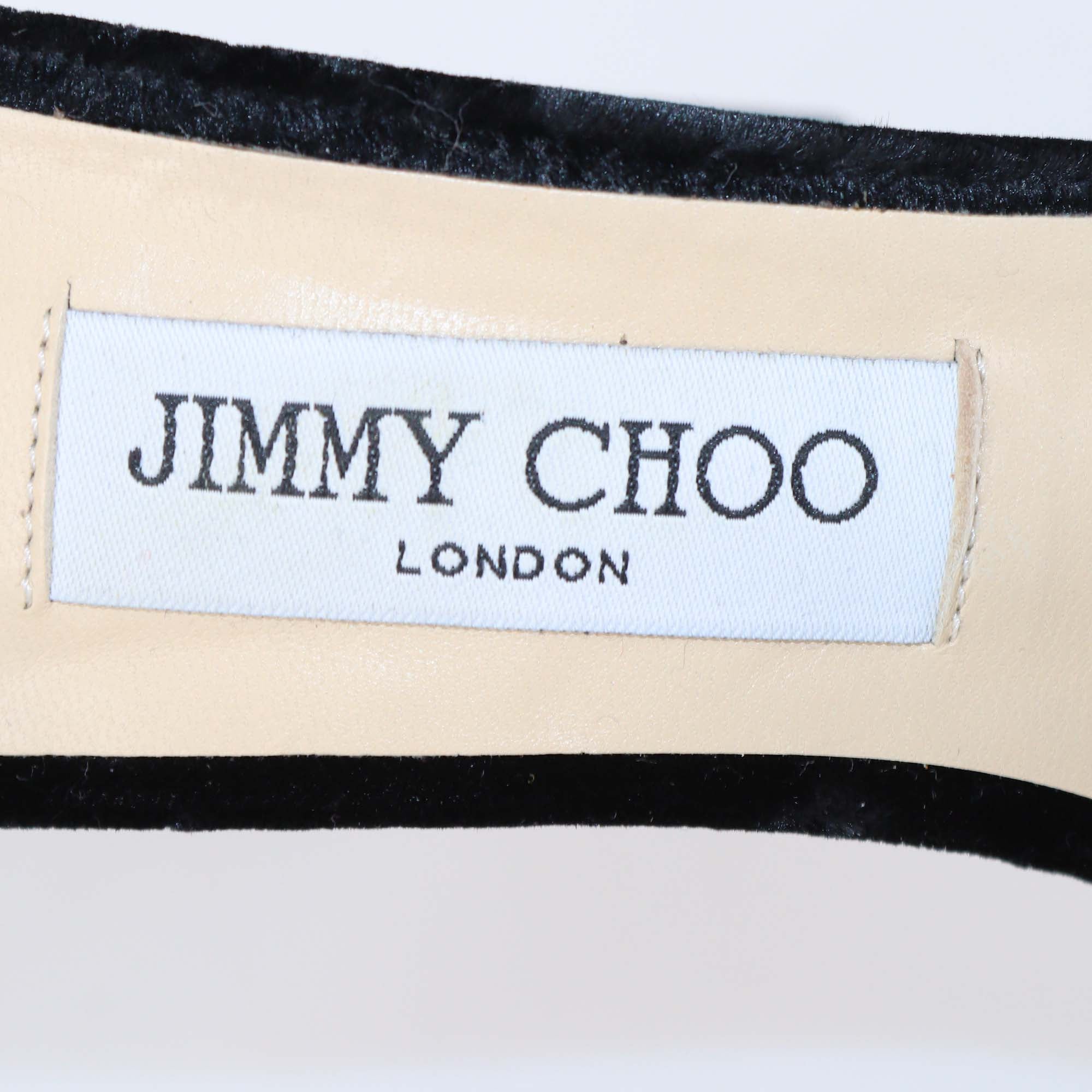 Jimmy Choo Black Velvet & Leather Open Toe Platform Ankle Strap Sandals