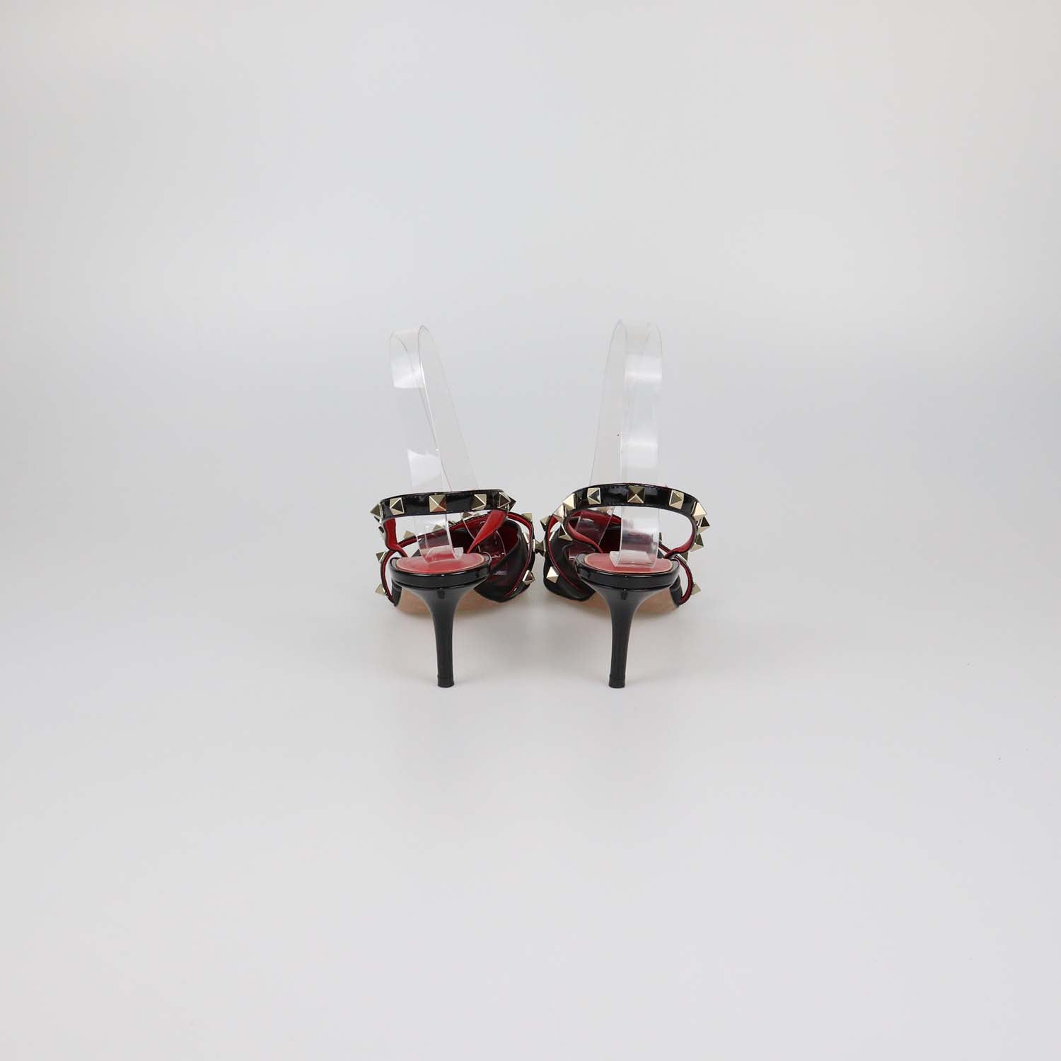 Valentino Black Mesh and Patent Leather Alcove Rockstud Slingback Pumps